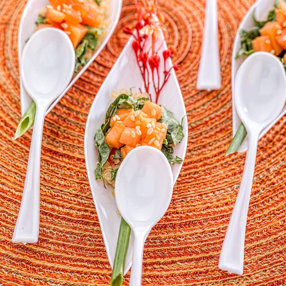 Restaurantware 4 Inch Mini Spoons 500 Disposable Tiny Spoons - Heavy-Duty Pair With Appetizers Or Desserts White Plastic Sample