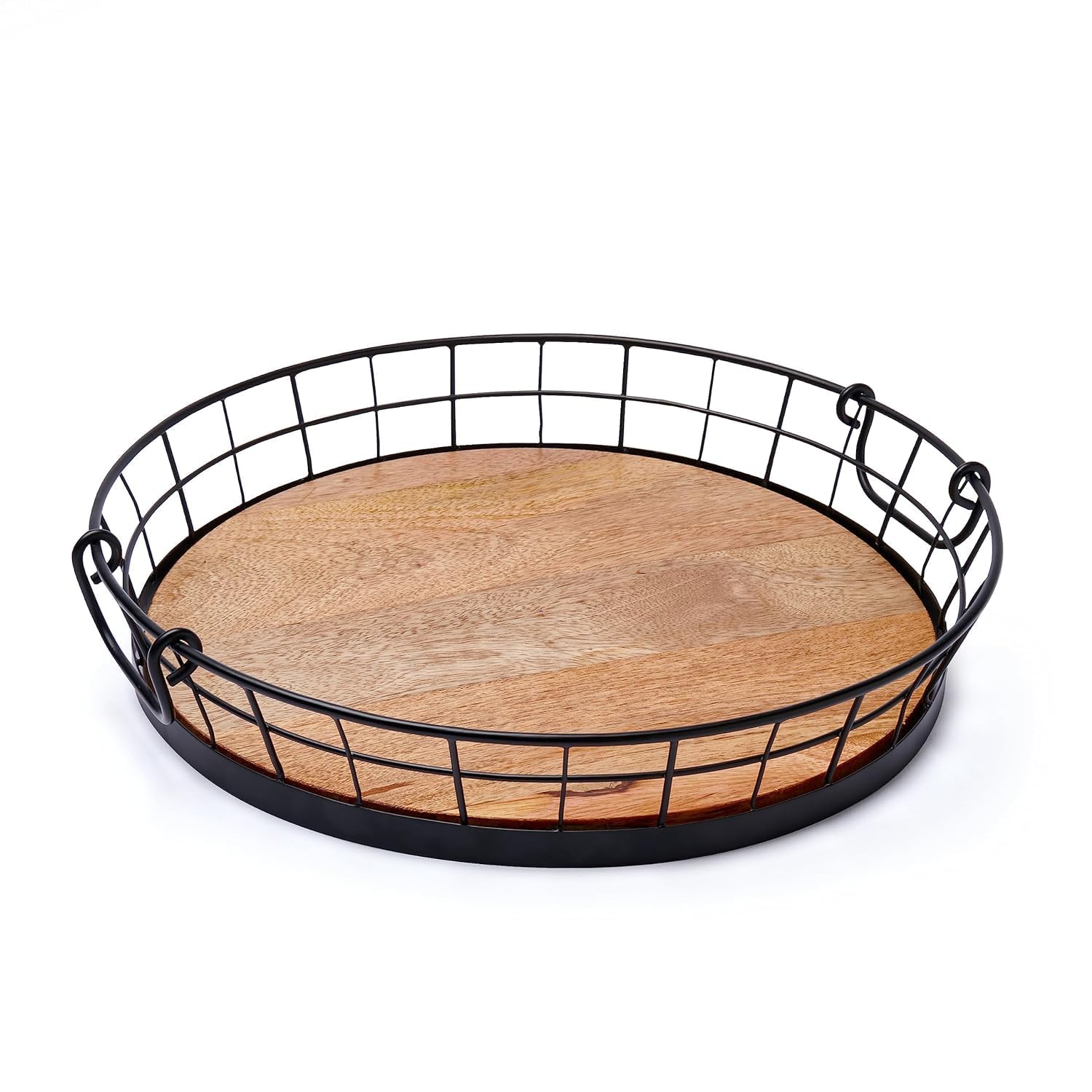 Ogfc 36103 Serving Tray (Black & Light Wood)  Decorative Organizer For Home/Platter For Ottoman, Coffee Table, Entertaining, Ki
