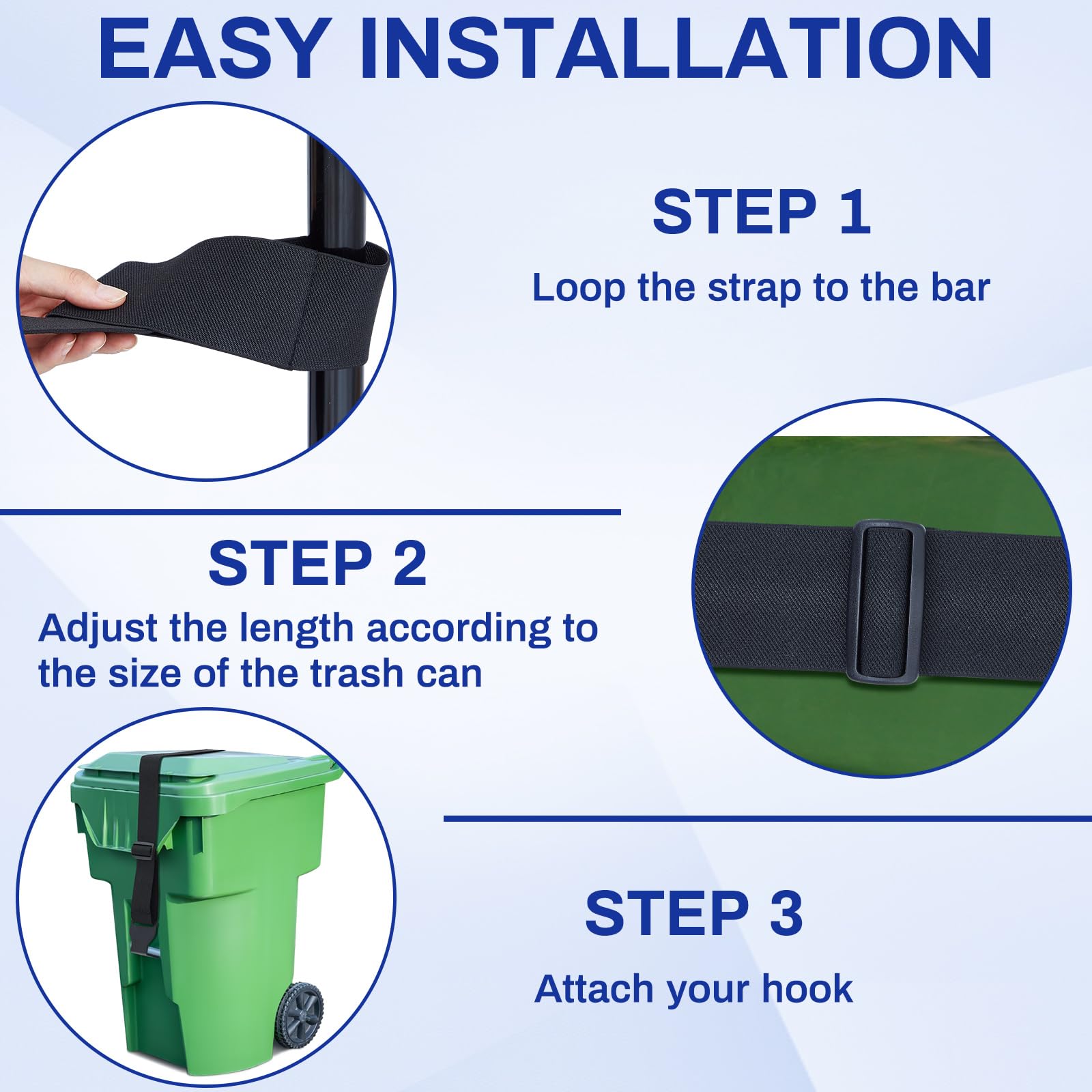 Windyun Metal Double Claw Trash Can Locks - Adjustable Bear Proof Strap for 28-96 Gallon Cans, Black