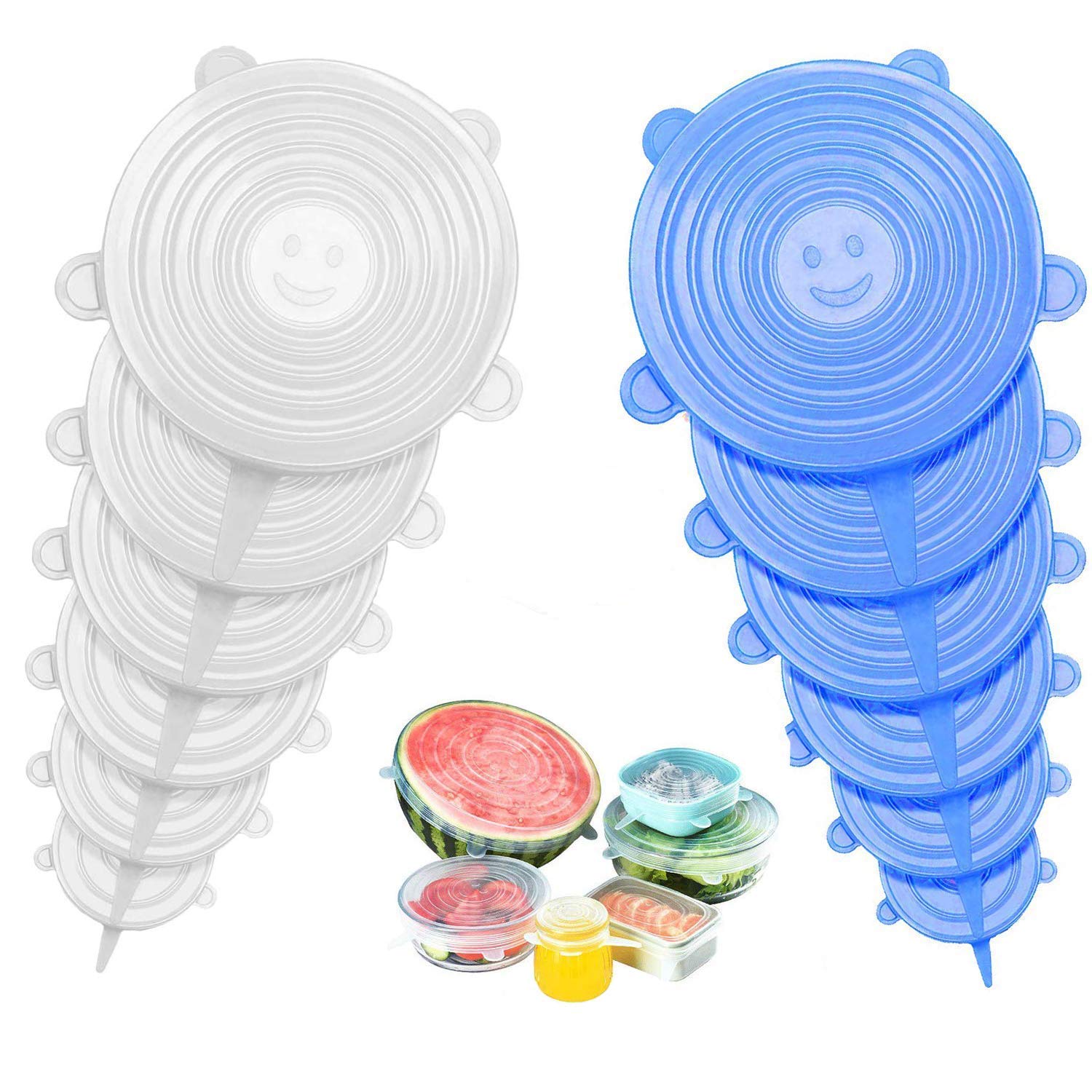 ZZFLYA Stretchable Silicone Lid, 12Pack in Various Sizes Silicone Stretch Lid for Bowl, Jar, Glassware, Food Saver Covers Safe