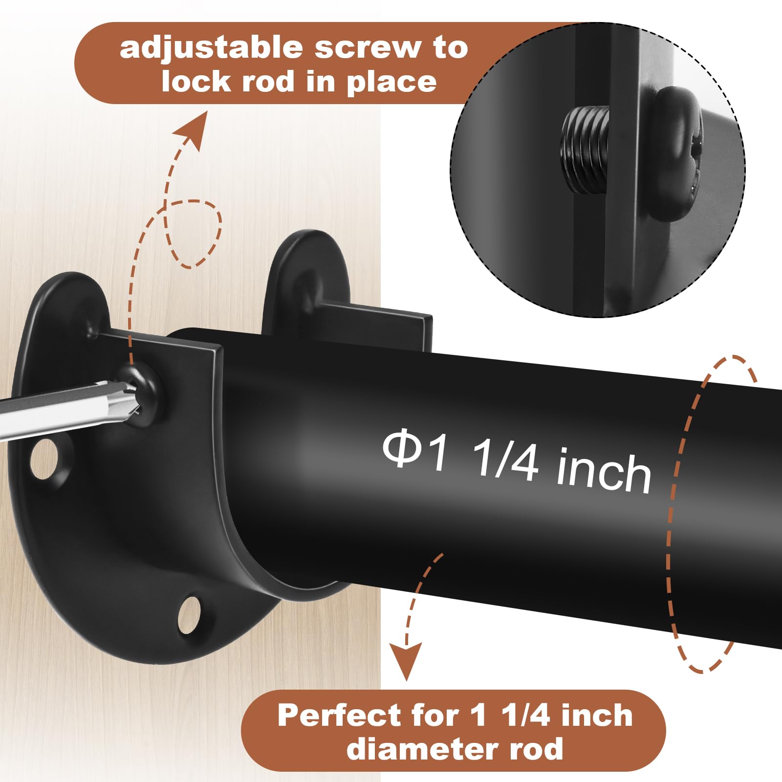 Closet Rod Bracket, Heavy Duty Closet Rod Holders, Closet Rod Support Stainless Steel Closet Pole Socket For 1-1/4 Inch Rods Met