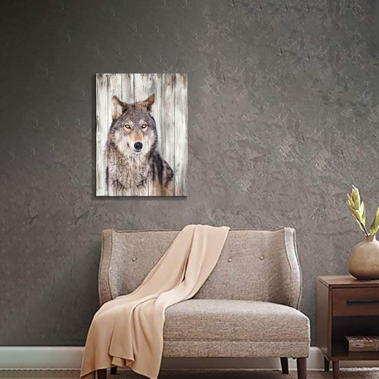 Hardy Gallery Gray Wolf Wall Art Print: Wild Animal Artwork Painting Picture On Canvas For Living Room Decor (24'' X 18'')