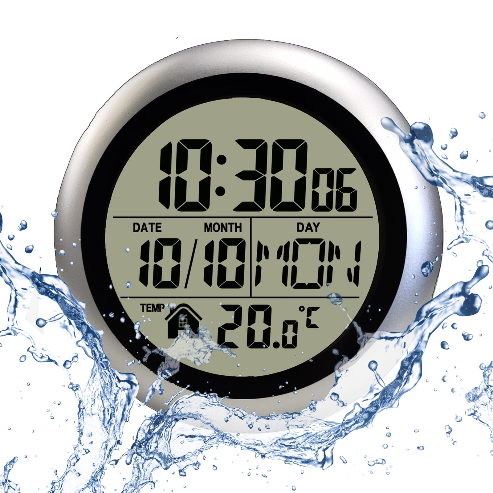 LFGKeng Digital Bathroom Waterproof Wall Clock, Indoor Wall Clock with Suction Cup, Plastic Frame, Flexible Choice for Hanging O