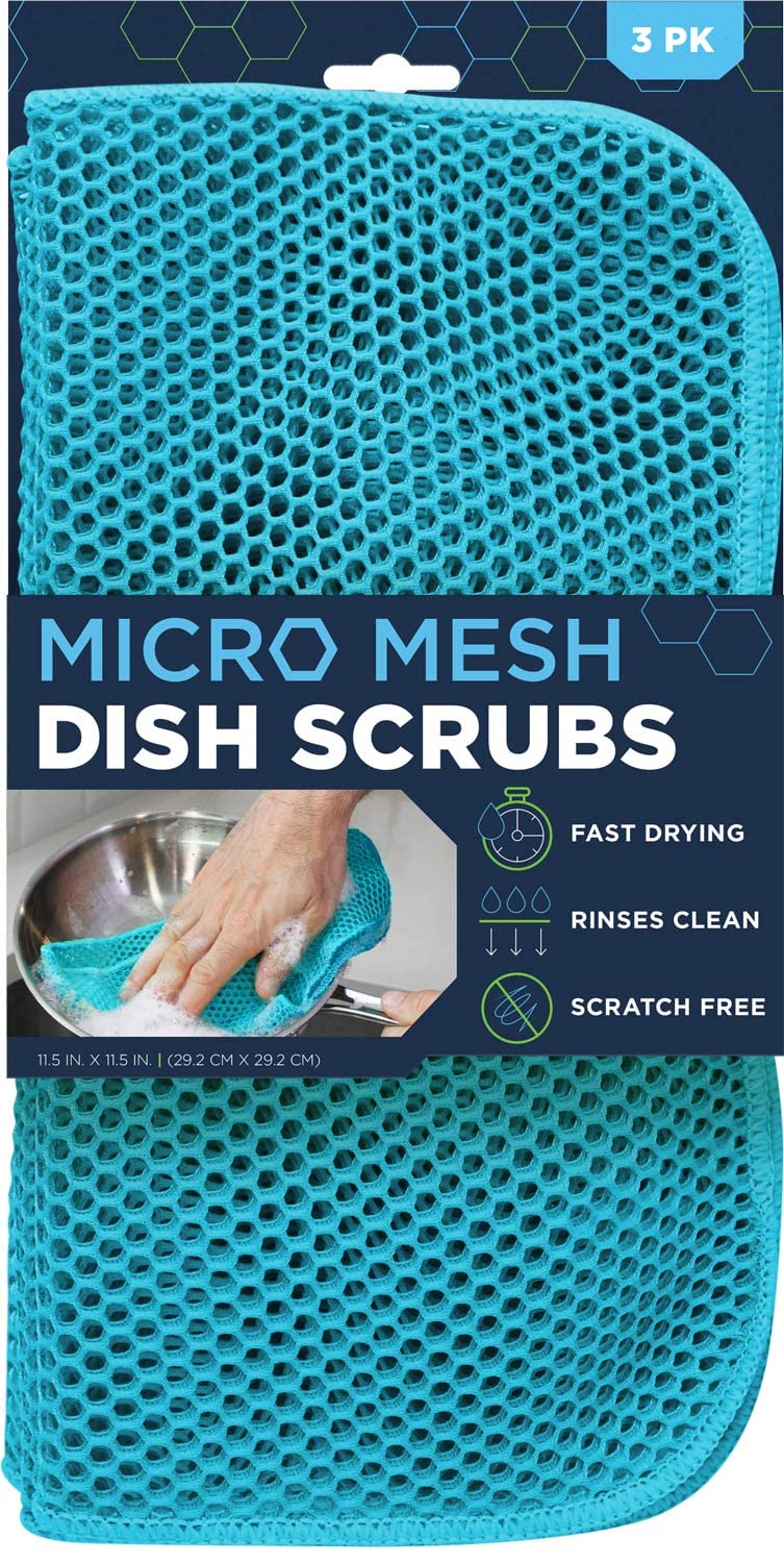 S&T Inc. Mesh Dish Scrubber, Kitchen Dish Cloths For Washing Dishes, Blue, 11.5 Inches X 11.5 Inches, 3 Pack