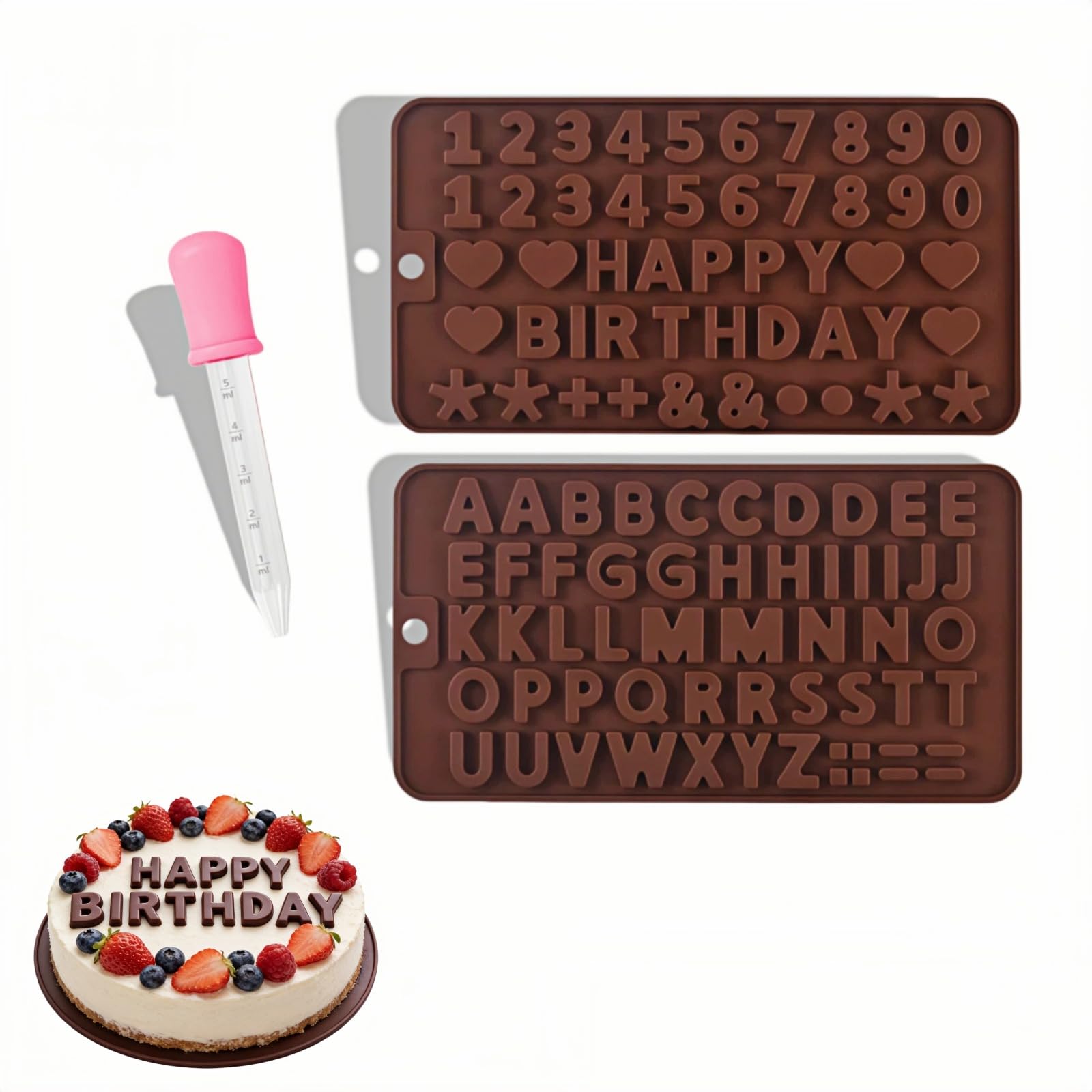 Silicone Letter and Number Chocolate Molds, 2 Pack Food Grade Alphabet Candy Baking Molds with Symbols, for DIY Chocolate, Candy