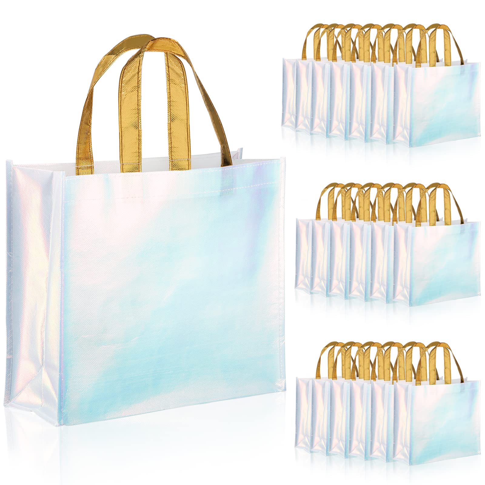 Lyellfe 20 Pieces Glossy Reusable Grocery Bag, Non Woven Blue Gift Bag With Handles, Fashionable Bridesmaid Tote Bag, Durable Sh