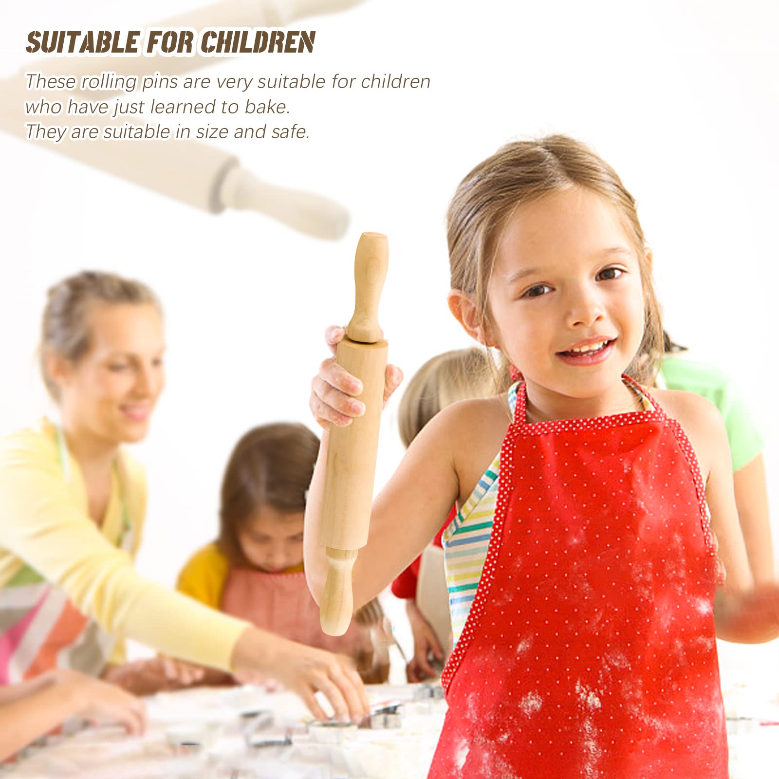 Billioteam 6 Pack 8 Inch Mini Wood Rolling Pin,Great For Children Kids Girls And Boys,Small Wooden Rollers For Art And Crafting,