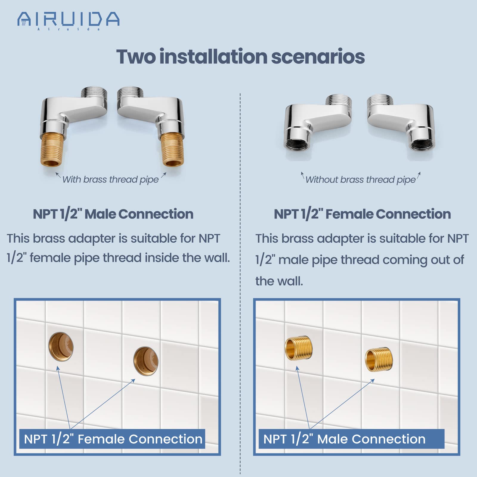 Airuida Wall Mounted Kitchen Faucet Chrome Polish 6 Inch(15Cm) Spout Reach 6 Inch Center Adjustable Center Double Cross Handles