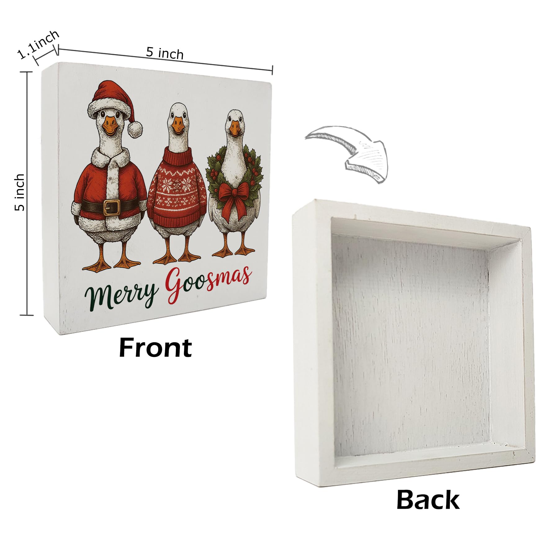 kunlisa Christmas Goose Wooden Sign, Goose Lover Gifts, Christmas Xmas Santa Wreath Farm Animal Holiday Wood Box Sign for Home O