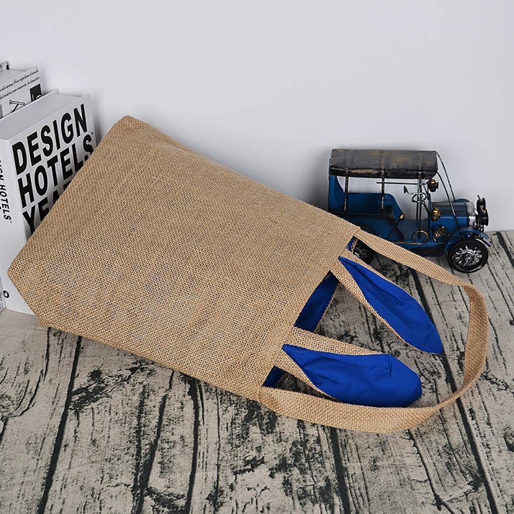 Kefan 6 Pack Easter Bunny Bags Easter Bunny Baskets Jute Burlap Bunny Ear Tote Bags (Easter Bags 02)