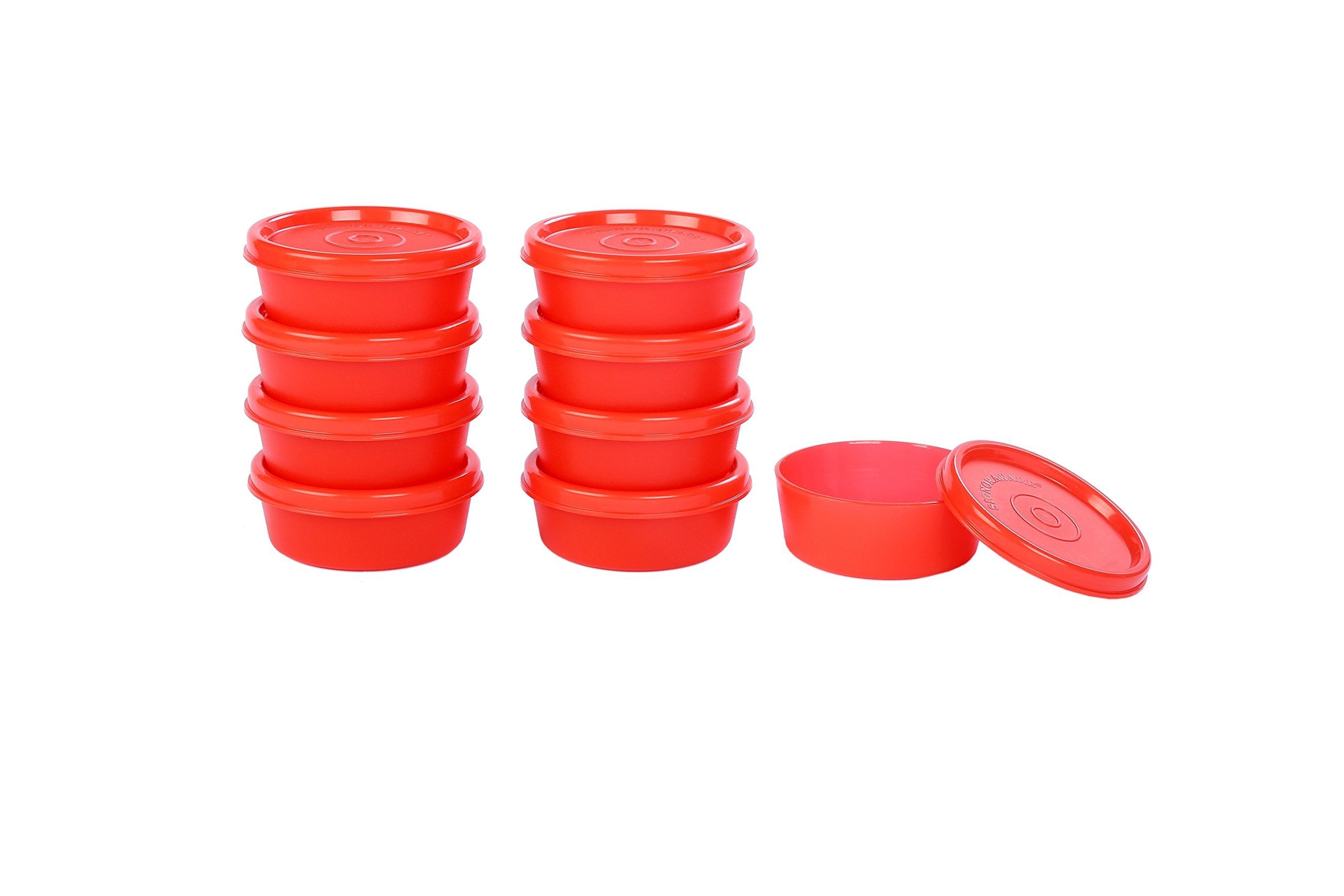 Signoraware Mini Mate Plastic Lunch Box Set, 70Ml, Set Of 9, Deep Red