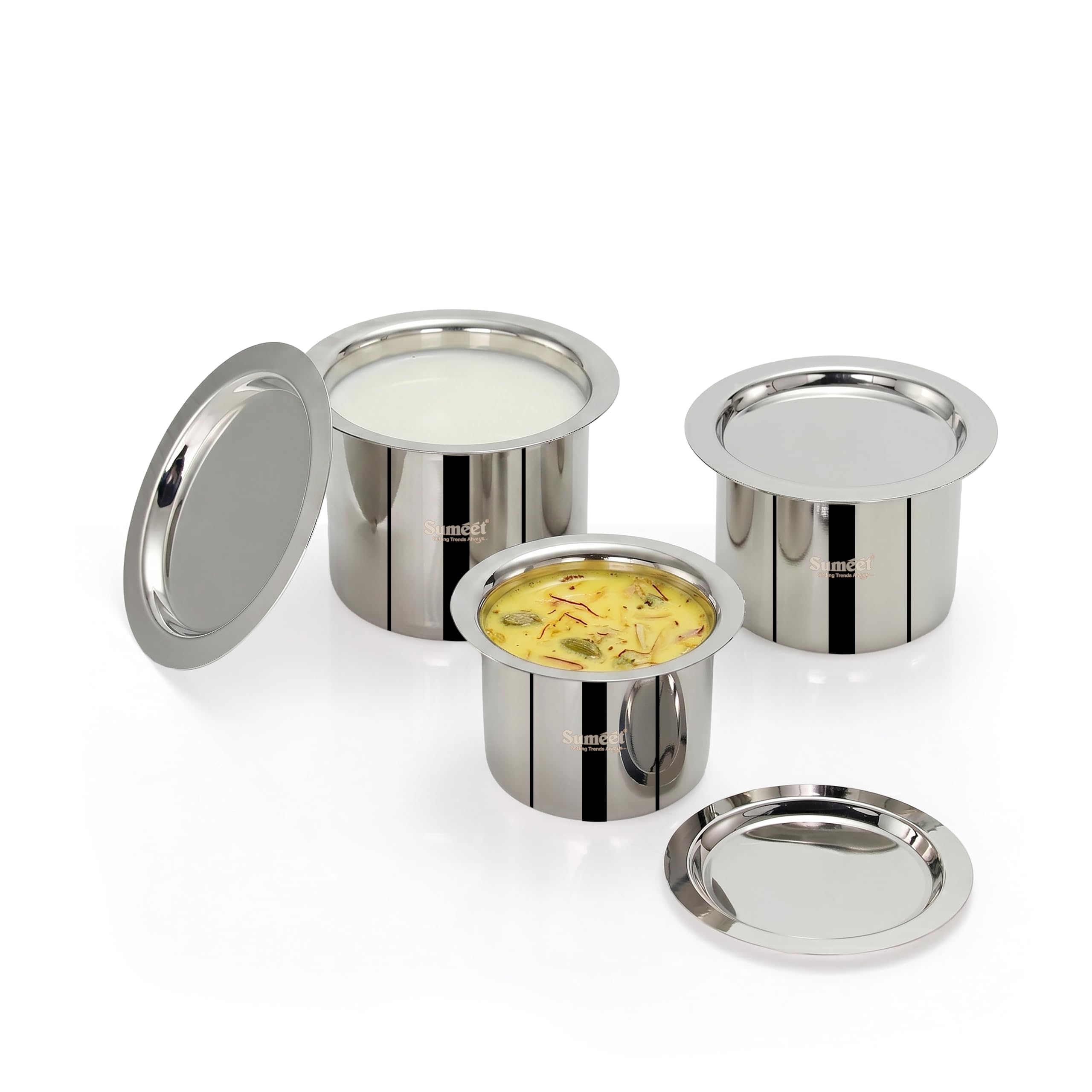 Sumeet ISI Certified Stainless Steel Ganj Milk Boiler Tope Cookware Set of 3 Pcs with Lid  Gas and Induction Friendly  250ml  400ml  550ml  Silver