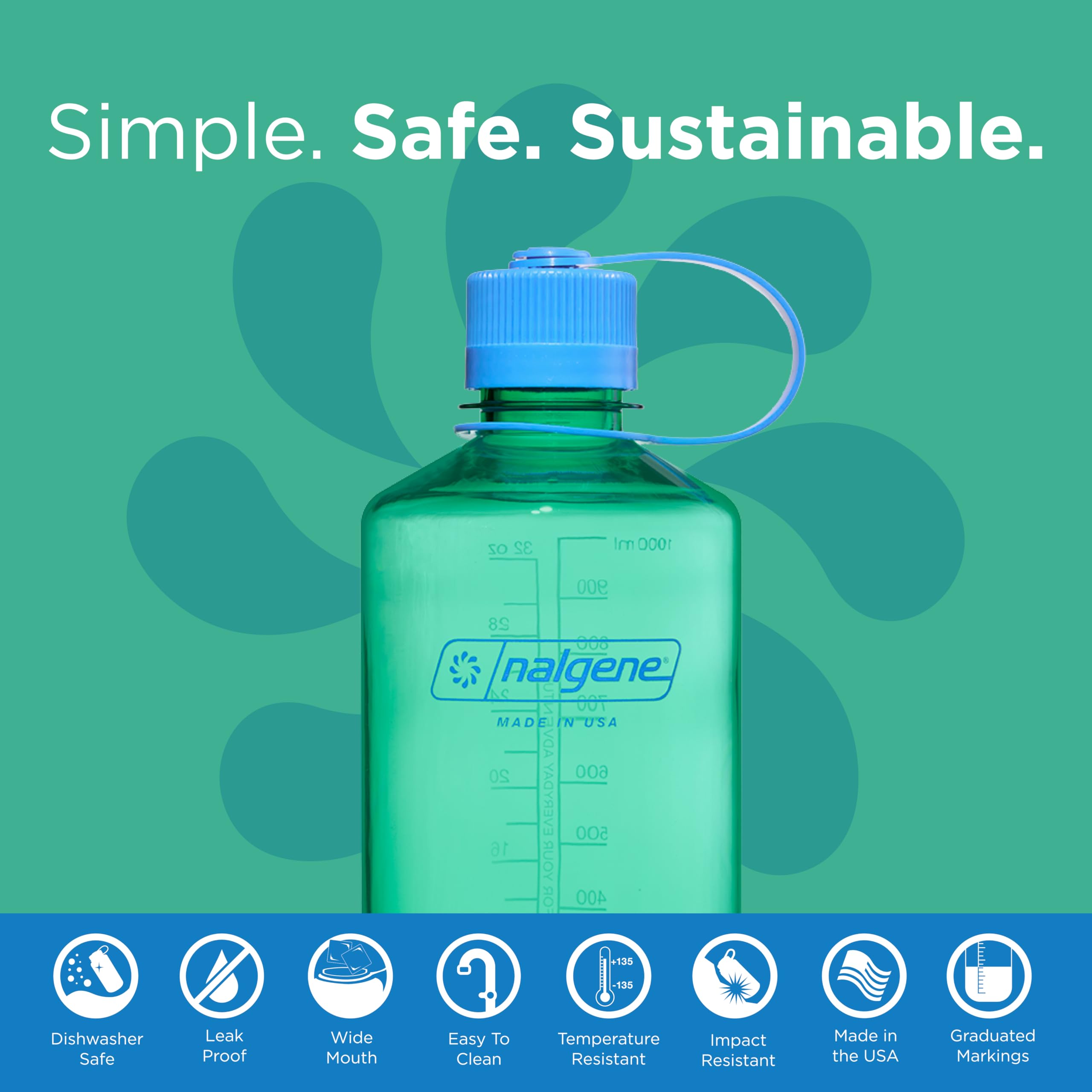 Nalgene Water Bottle - Lightweight Sustain Tritan Bpa-Free Shatterproof Bottle For Backpacking, Hiking, Gym, 32 Oz, Narrow Mouth