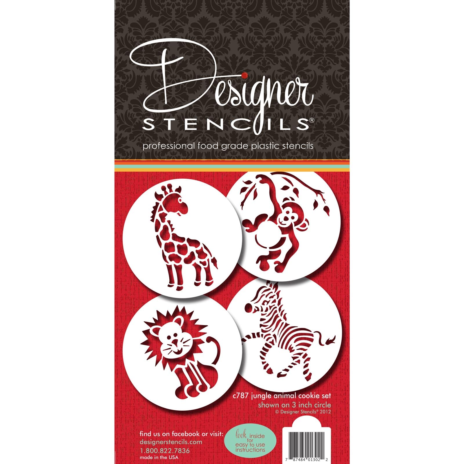 Designer Stencils Jungle Animals Cookie, Beige/Semi-Transparent, Fits 3'' Circle
