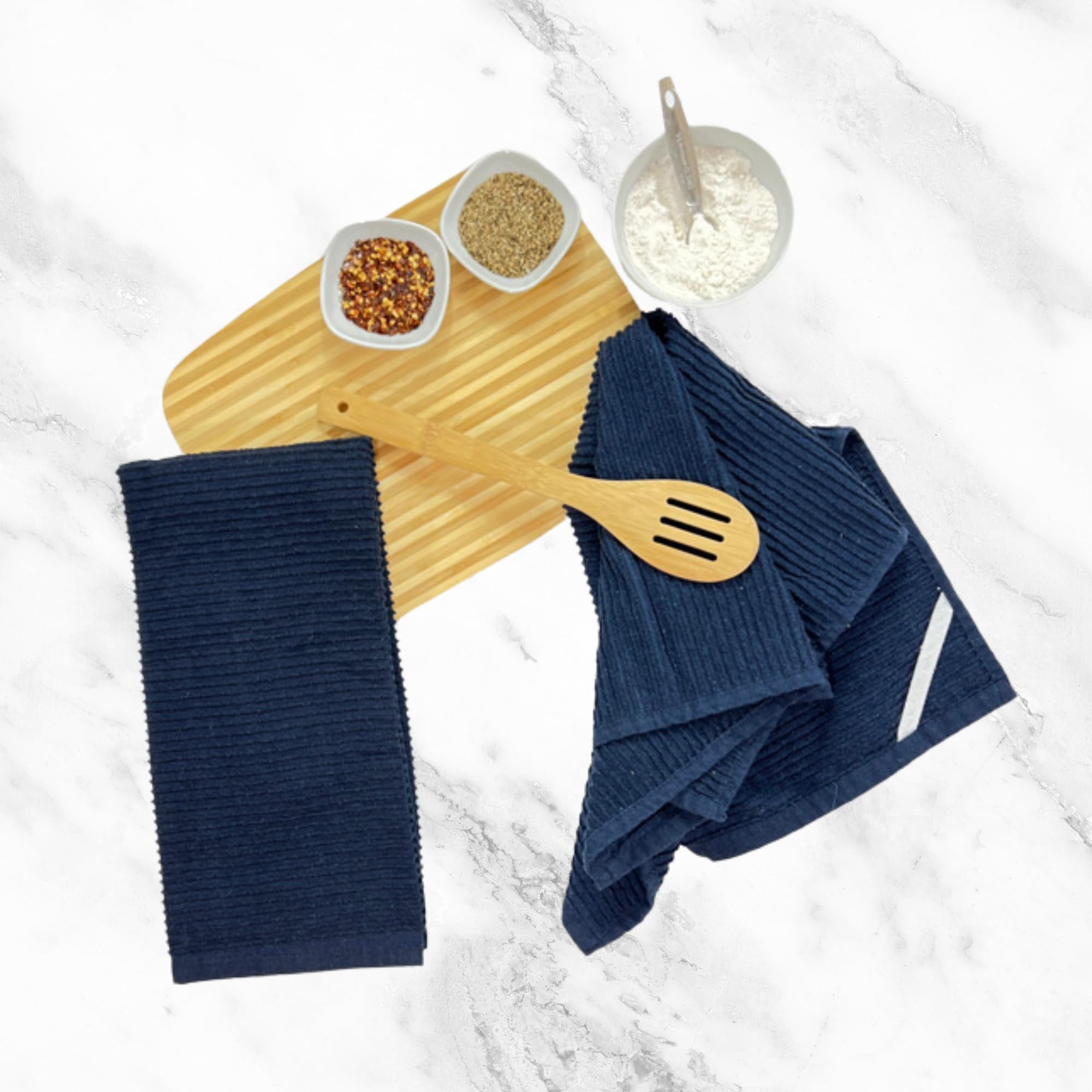Serafina Home Oversized Solid Color Dark Navy Blue Kitchen Dish Towels: 100% Cotton Cloth Soft Cleaning Drying Absorbent Ribbed