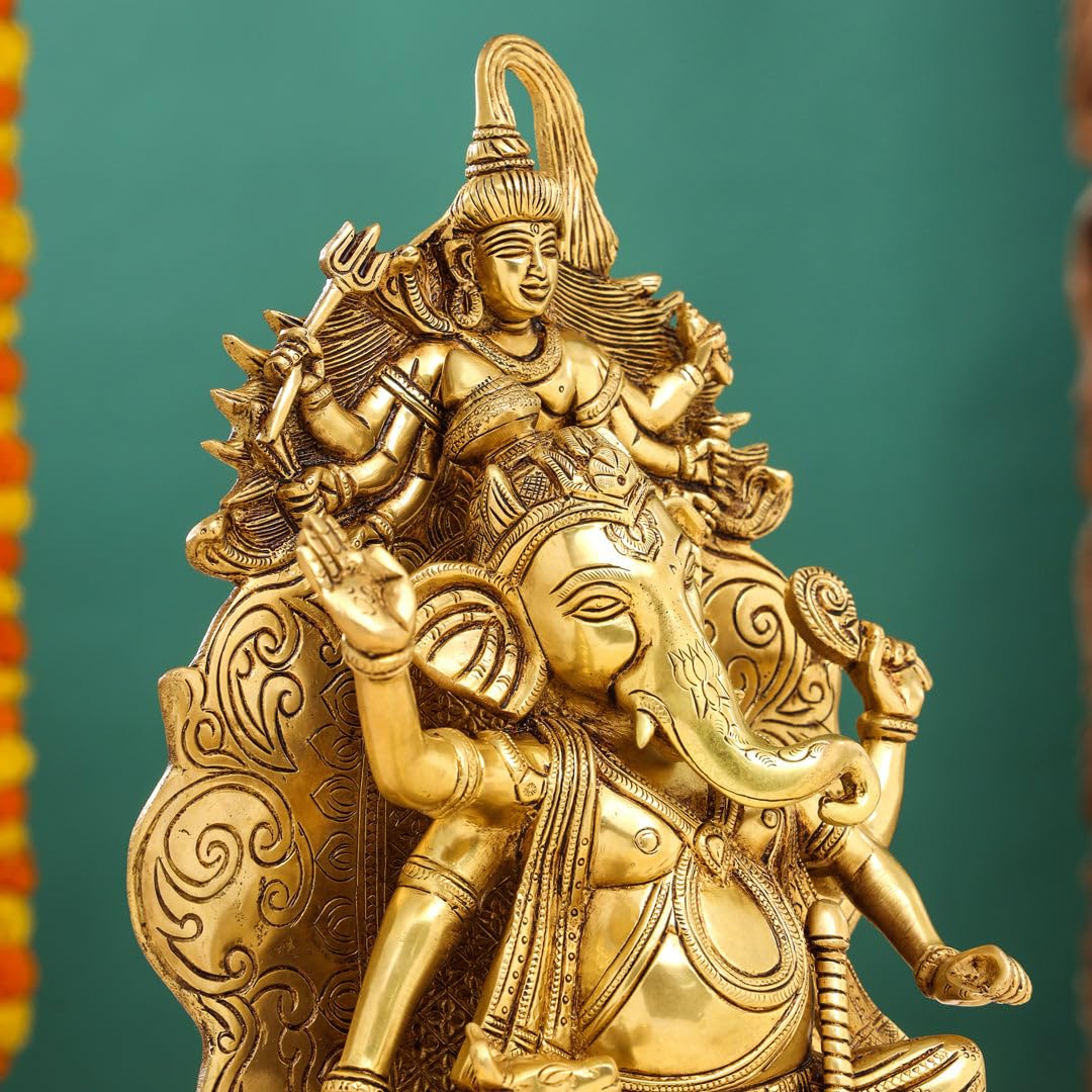 Mridaya Brass Ganesha On Throne (Singhasan) Idol (16 Inch), Brass Ganesh Statue, Ganpati Idol, Good Luck Gift For New Beginnings