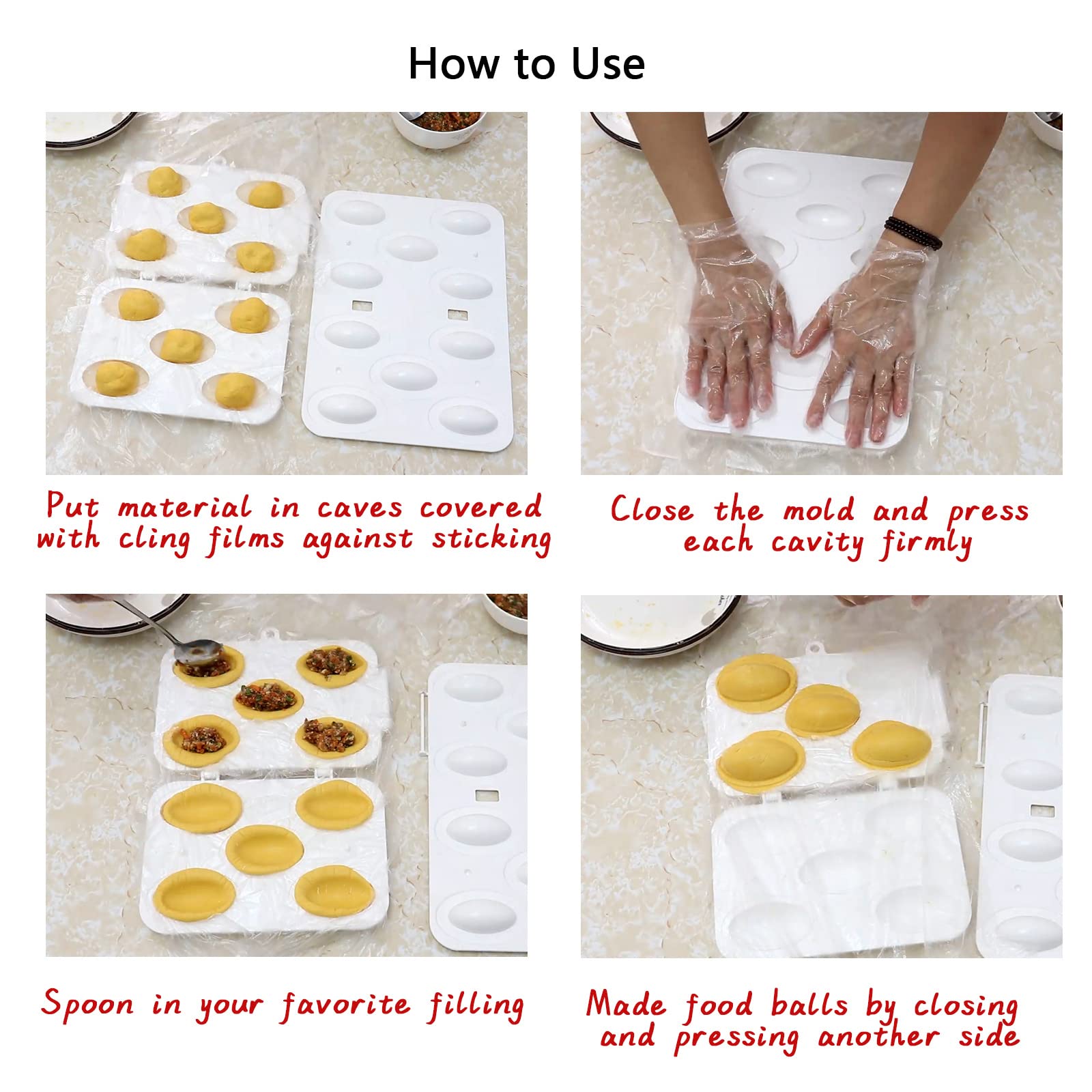 Kofte Meatball Maker Press Mold 5 In 1 Set, 3 Steps Easily To Make Pro Kubba Rollers 3Inch X 2Inch With Hook Holes