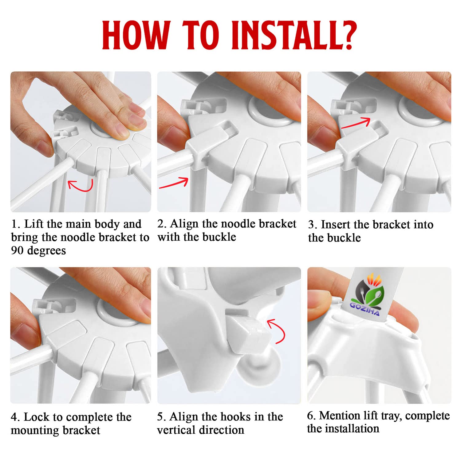 GOZIHA Pasta Drying Rack Noodle Stand with 10 Bar Handles Collapsible | Household Noodle Dryer Rack Hanging for Home Use | Spaghetti Drying Rack Noodle Stand | Easy Storage and Quick Set-Up (White)