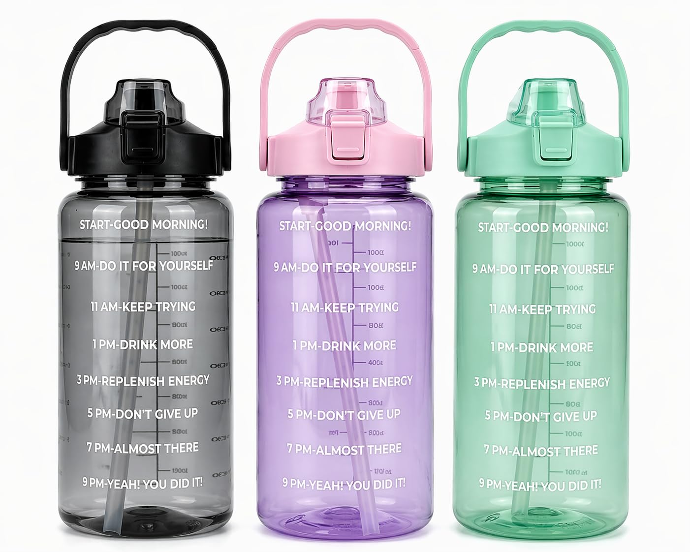 Spiricon Motivational Water Bottle 2 Litre With Time Marker & Straw  FoodGrade Plastic | Leakproof Bpa Free Gym Bottle For Fit