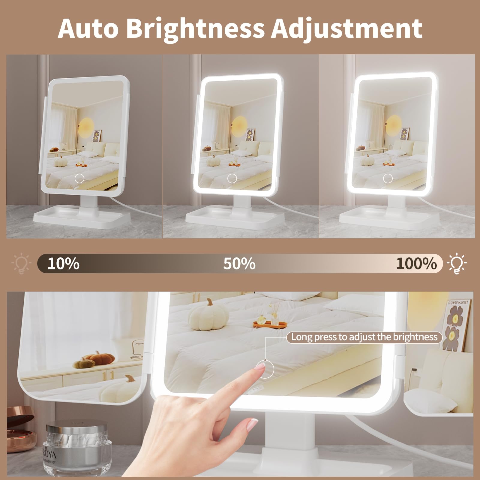 Makeup Mirror With Lights, Rechargeable Lighted Vanity Mirror With 70 Led Lights And 2X 3X 10X Magnification, 3 Color& Adjustabl