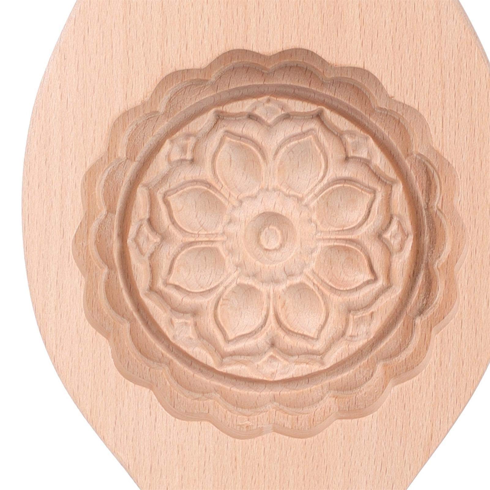 Mavis Laven Beautiful Flower Pattern Diy Moon Cake, Wooden Handmade Cake For Muffin Cookie Cracker Chocolate Pumpkin Pie (#06)