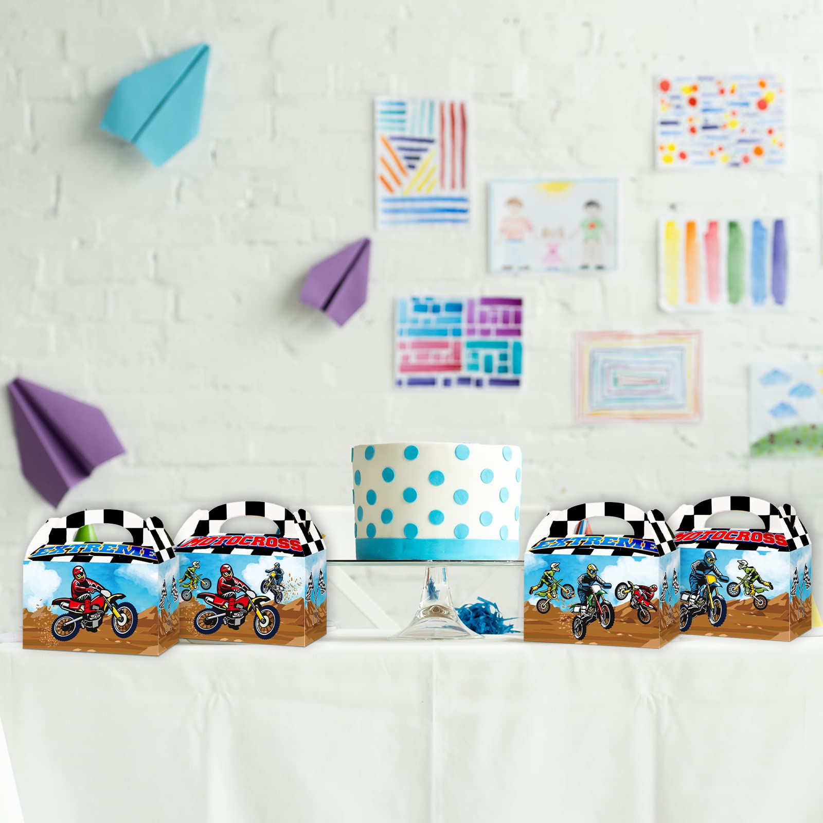 Gisgfim 12 Pcs Dirt Bike Party Gift Treat Box, Motocross Candy Goodie Favor Box For Dirt Bike Theme Birthday Baby Shower Party S