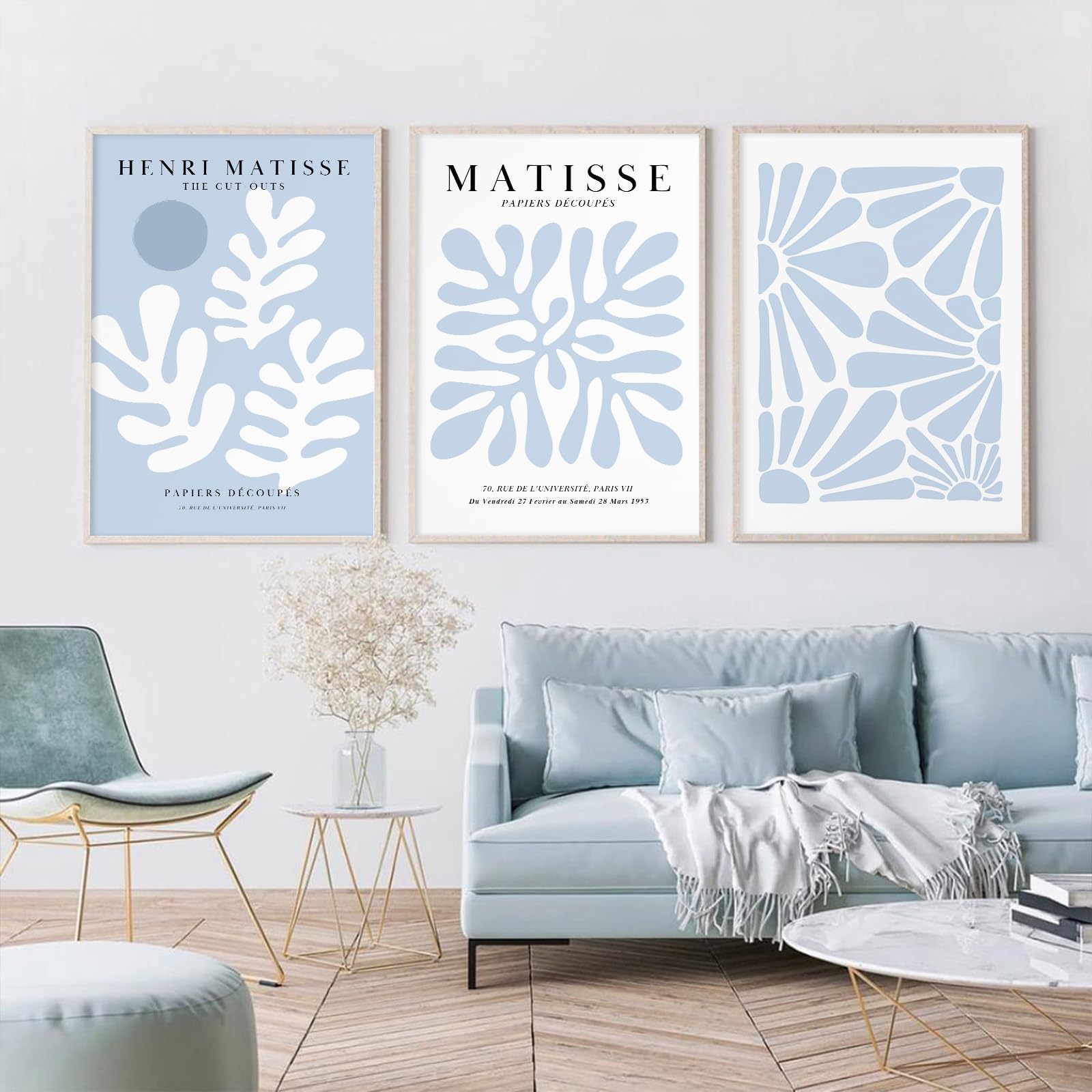 Henri Matisse Wall Art Prints Set Of 3 Blue Abstract Matisse Canvas Wall Decor Aesthetic Preppy Wall Art Blue Matisse Posters Ar