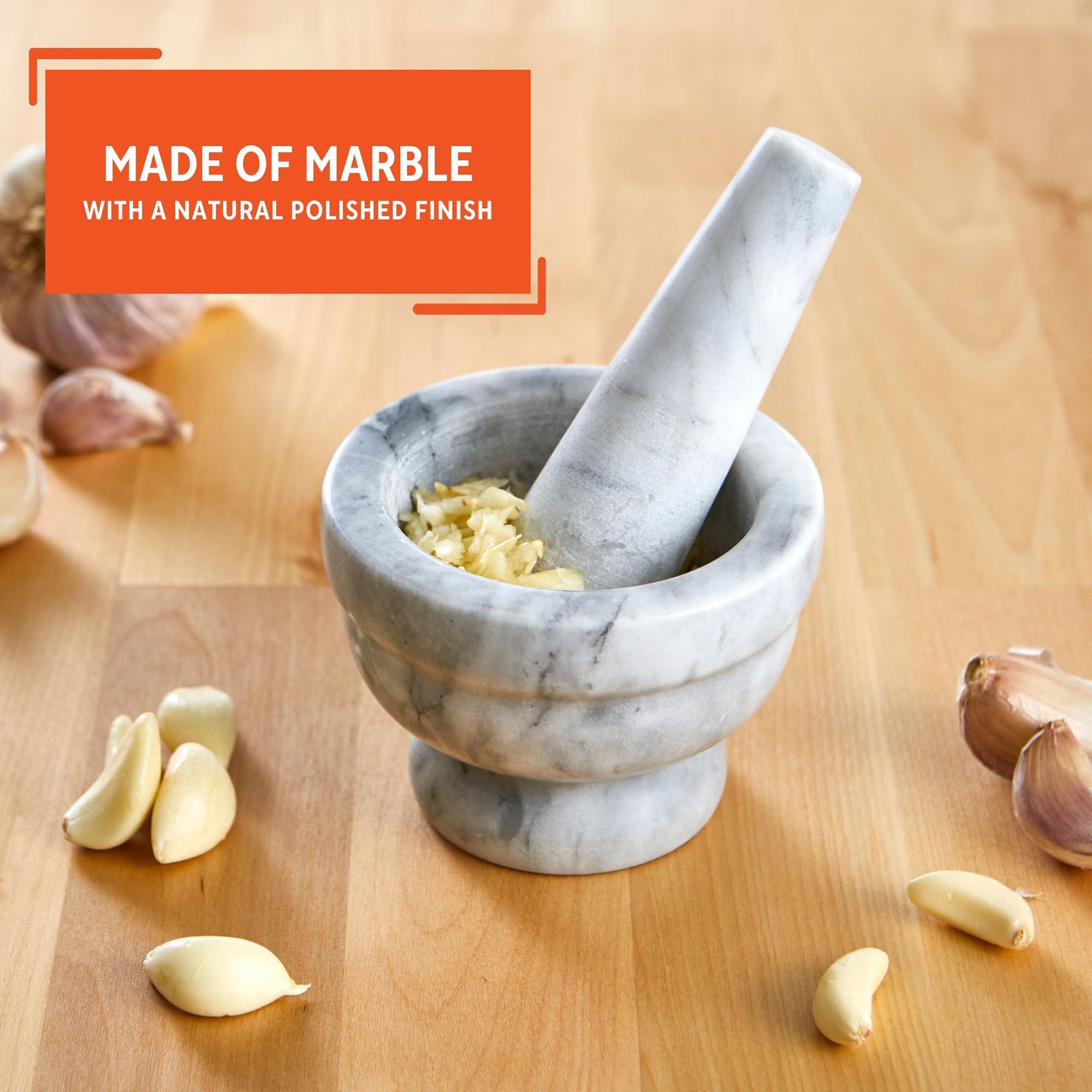 Imusa 3.8" Small Marble Mortar and Pestle - Durable Grinding Tool for Spices and Herbs, Model MEXI-2020