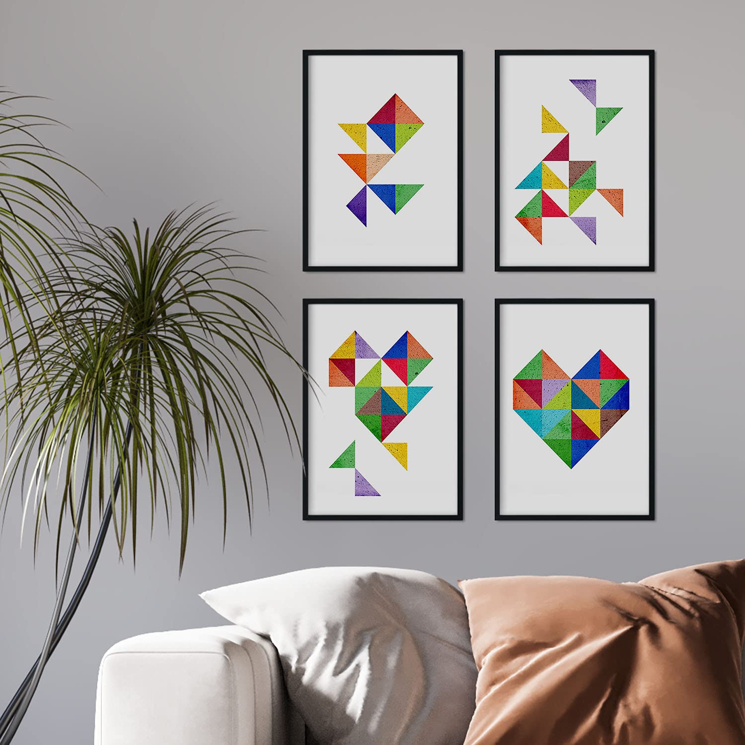 Nacnic Prints Geometric Hearts, Nordic Style - Set Of 4-250G Paper - Beautiful Poster Painting For Home Office Living Room