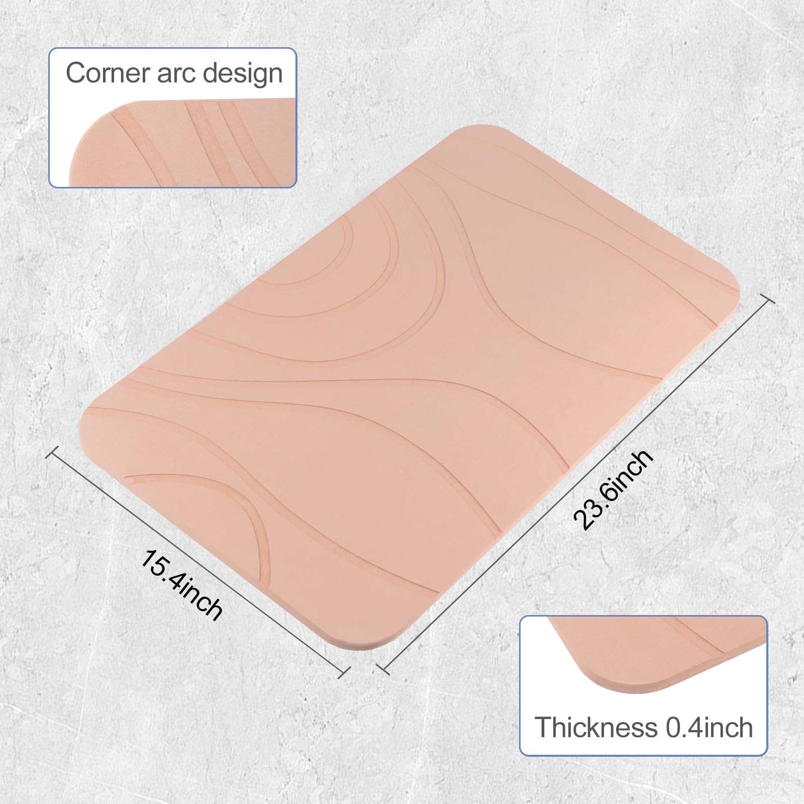 Stone Bath Mat, 2 Pack Diatomaceous Earth Shower Mat, Non-Slip Super Absorbent Quick Drying Bathroom Floor Mat, 24X15, Pink