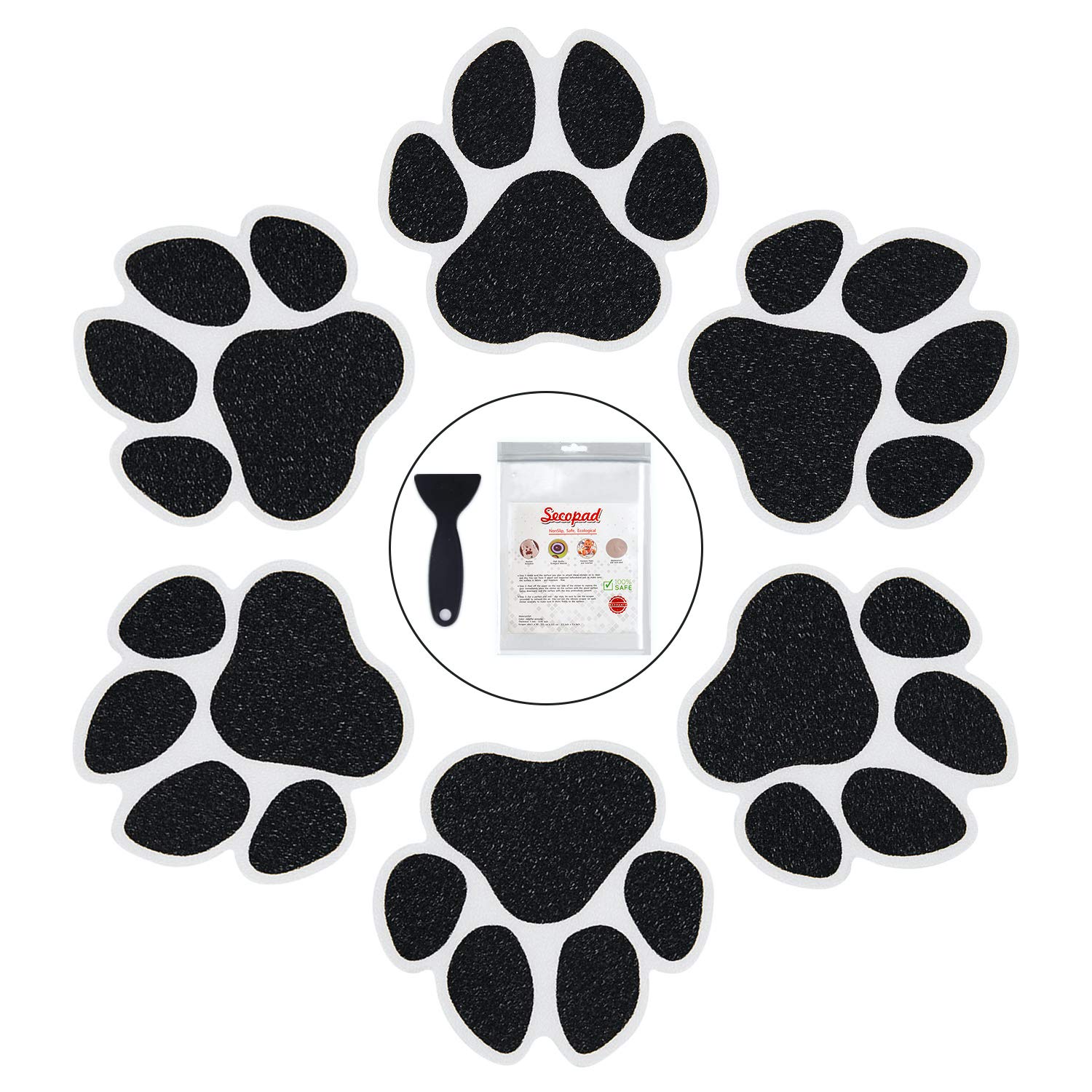 Secopad Non-Slip Bathtub Stickers, 20 Pcs Large Safety Bathroom Tubs Showers Treads Adhesive Decals Scraper (Black)