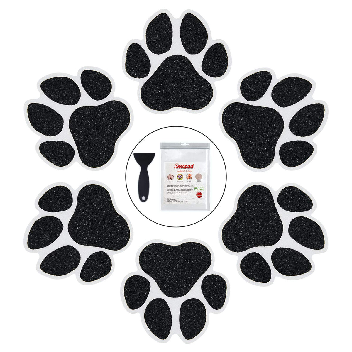 Secopad Non-Slip Bathtub Stickers, 20 Pcs Large Safety Bathroom Tubs Showers Treads Adhesive Decals Scraper (Black)