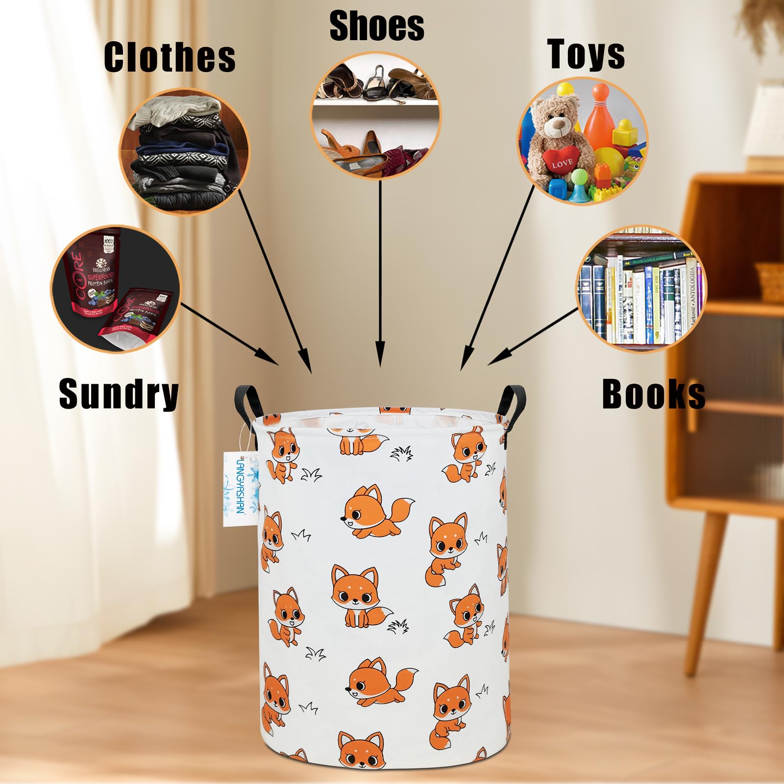 Langyashan Laundry Basket Canvas Fabric Collapsible Organizer Basket For Storage Bin Toy Bins Gift Baskets Bedroom Clothes Child