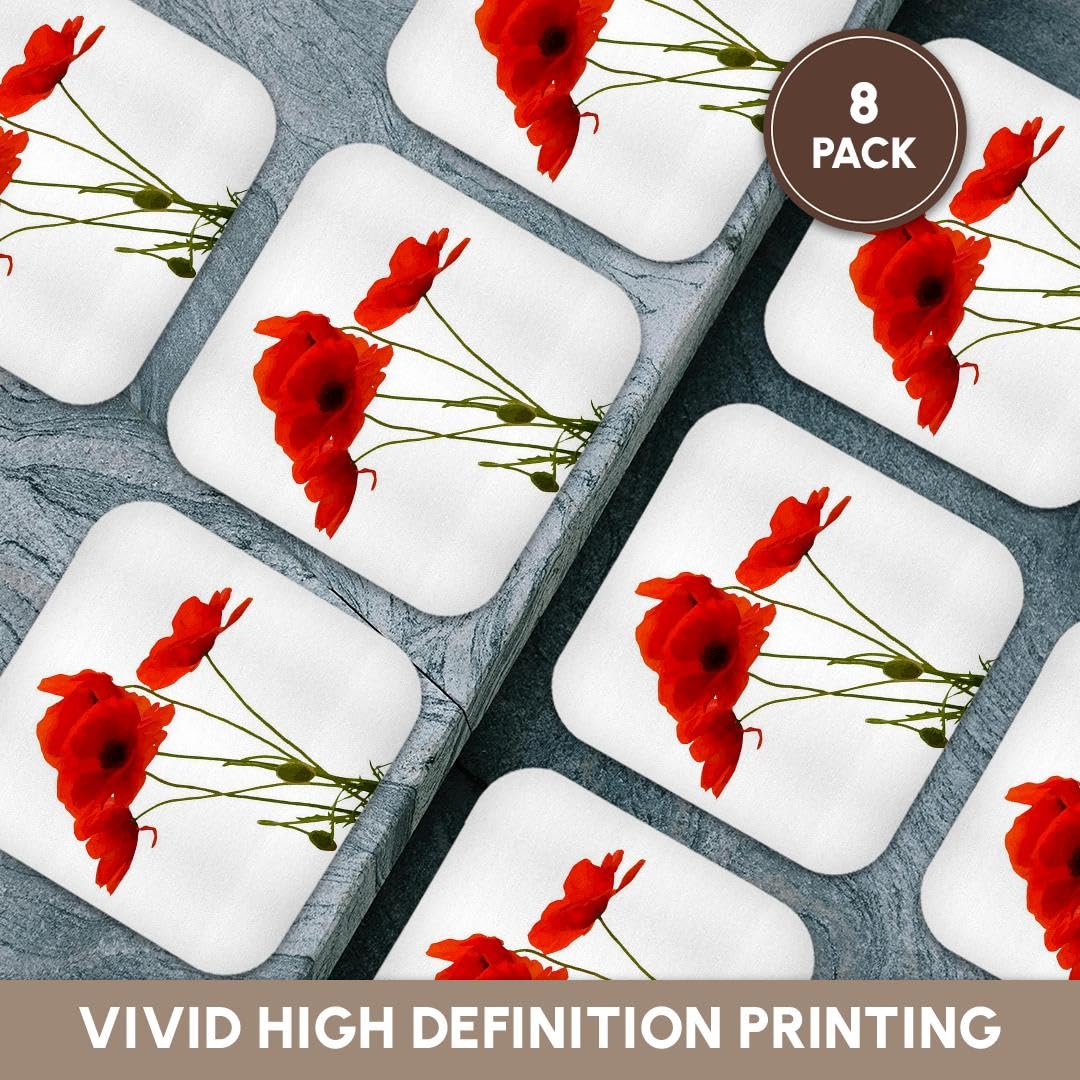 3Drose Cst_217331_2 Delicate Red Poppies Vector Soft Coasters (Set Of 8)