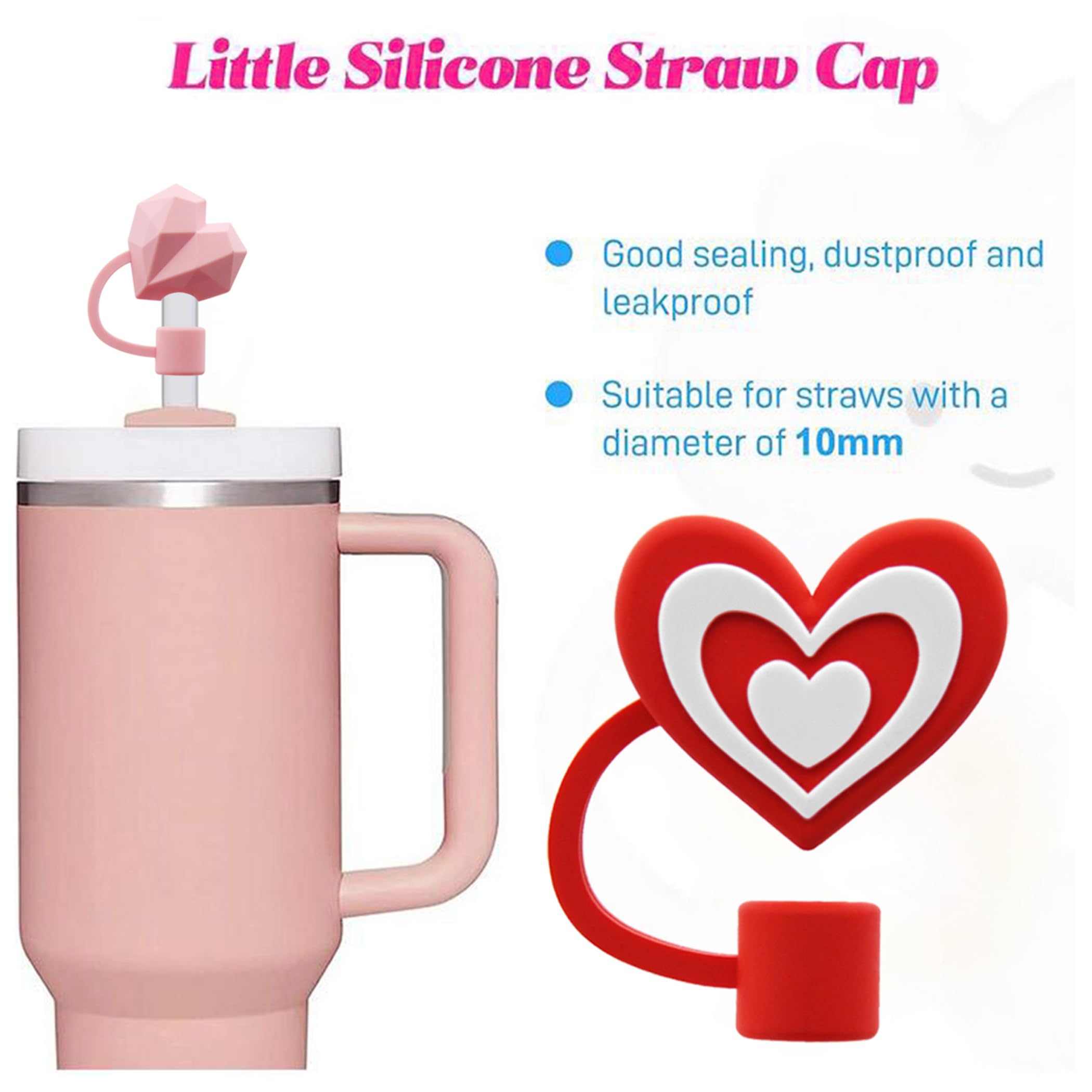 Meitesti Heart Straw Topper for Stanley Cup Compatible with 30&40 Oz Tumbler, 10mm Straw Tip Love Couple Fun Gifts (4pcs)