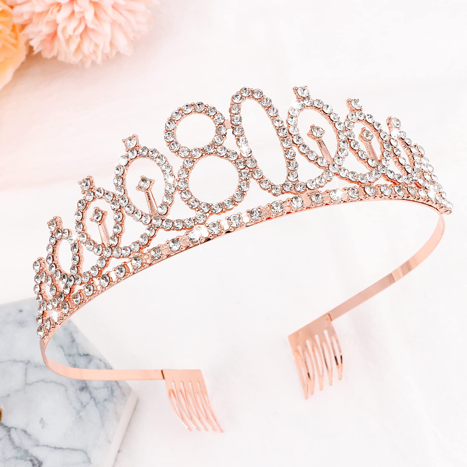 Cieher 80Th Birthday Crown + Sash + Pearl Pin Set, Elegant Gift For Women 'S 80Th Birthday Party Decorations