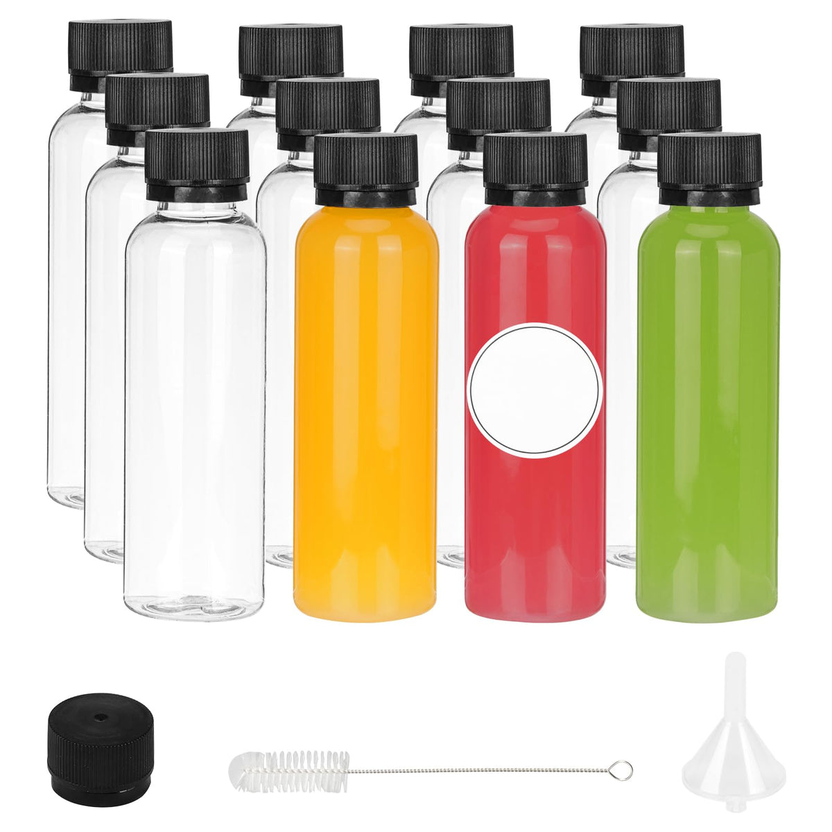Moretoes 2Oz Shot Bottles With Caps, 12Pcs Plastic Juice Bottles, Reusable Leak-Proof Containers With Cap For Juices, Ginger Sho