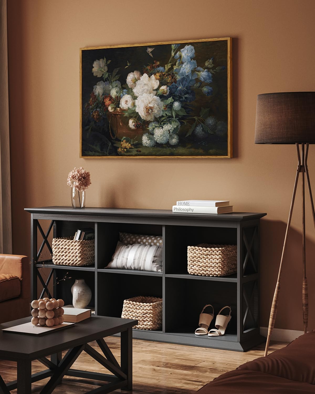 Arpeotcy Vintage Framed Canvas Wall Art, Bathroom Hydrangea Peonies Floral Pictures Retro Wall Decor, Large Prints, Bedroom Livi