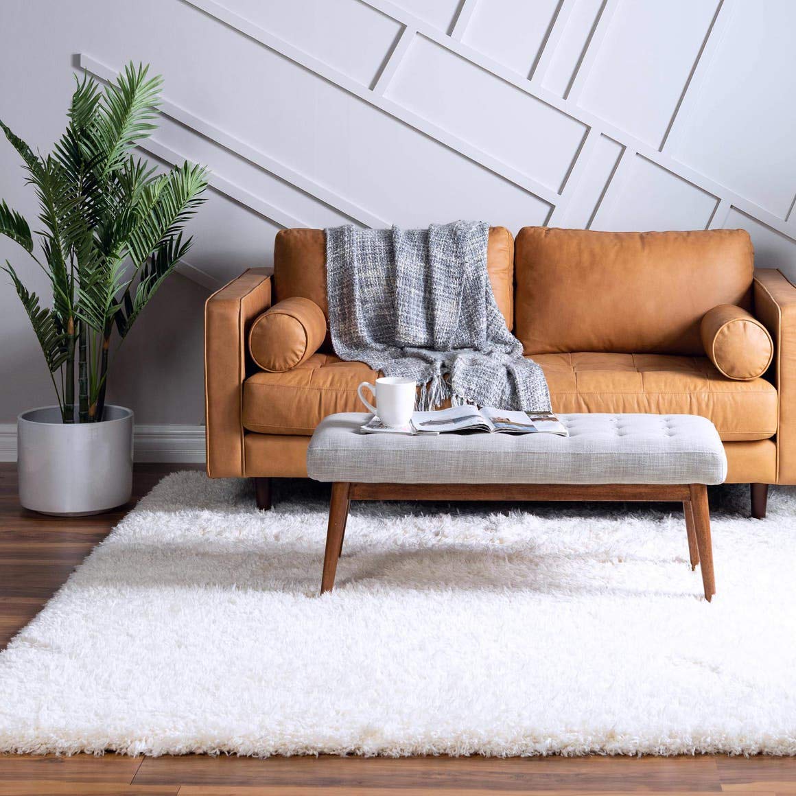 Rugs.com Infinity Collection Solid Shag Area Rug 8 Ft Square Pearl Shag Rug Perfect for Living Rooms, Kitchens, Entryways