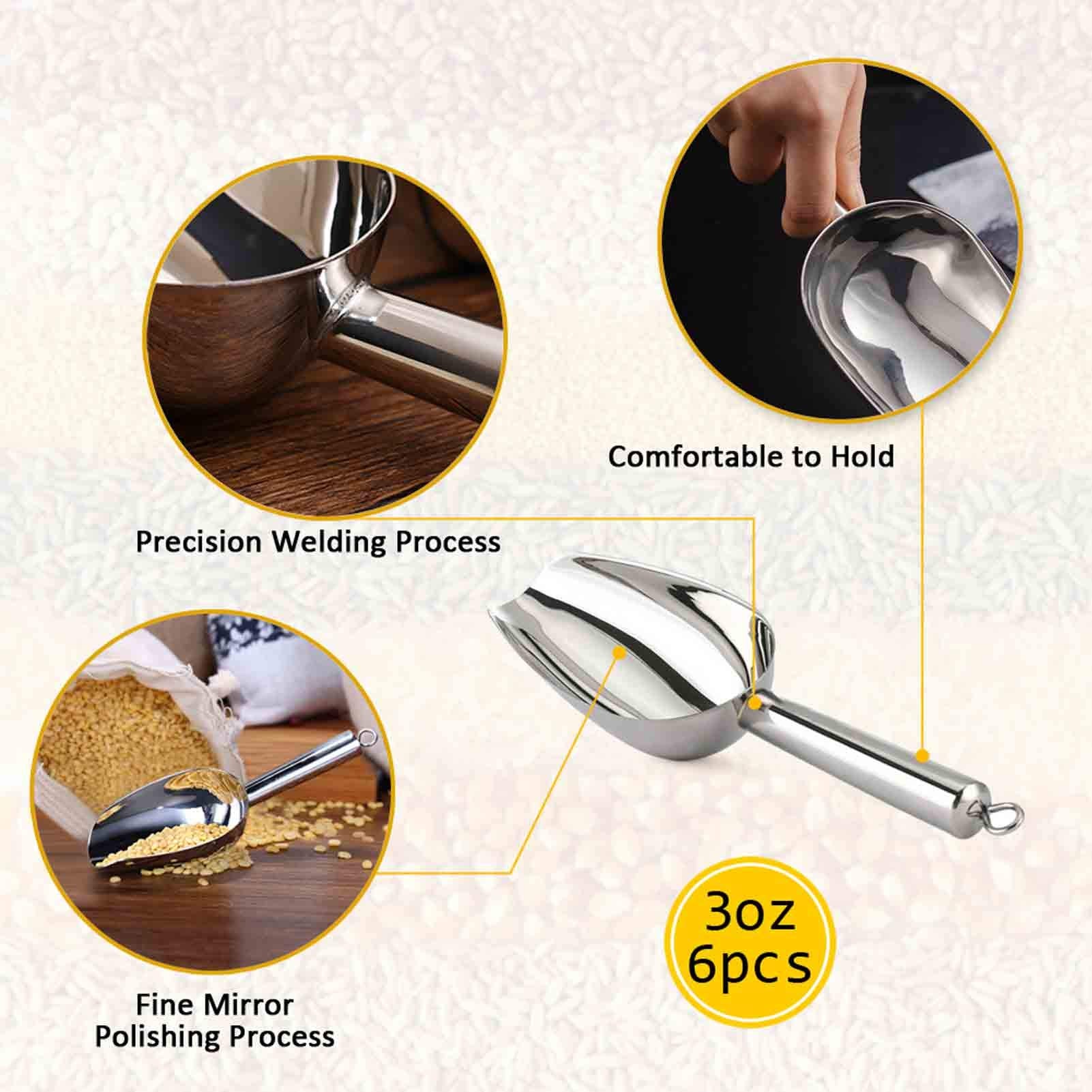 TeamFar Mini Stainless Steel Scoops - 3 Oz, Set of 6, Silver - Rust-Free, Dishwasher Safe for Kitchen Dispenser & Buffet Jars