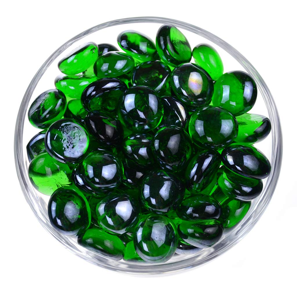 KINGOU Flat Glass Gems/Marbles/Stones/Beads for Vase Filler  Table Scatter  Games - 1 Lbs (17-19mm  Approx. 3/4'')-Green
