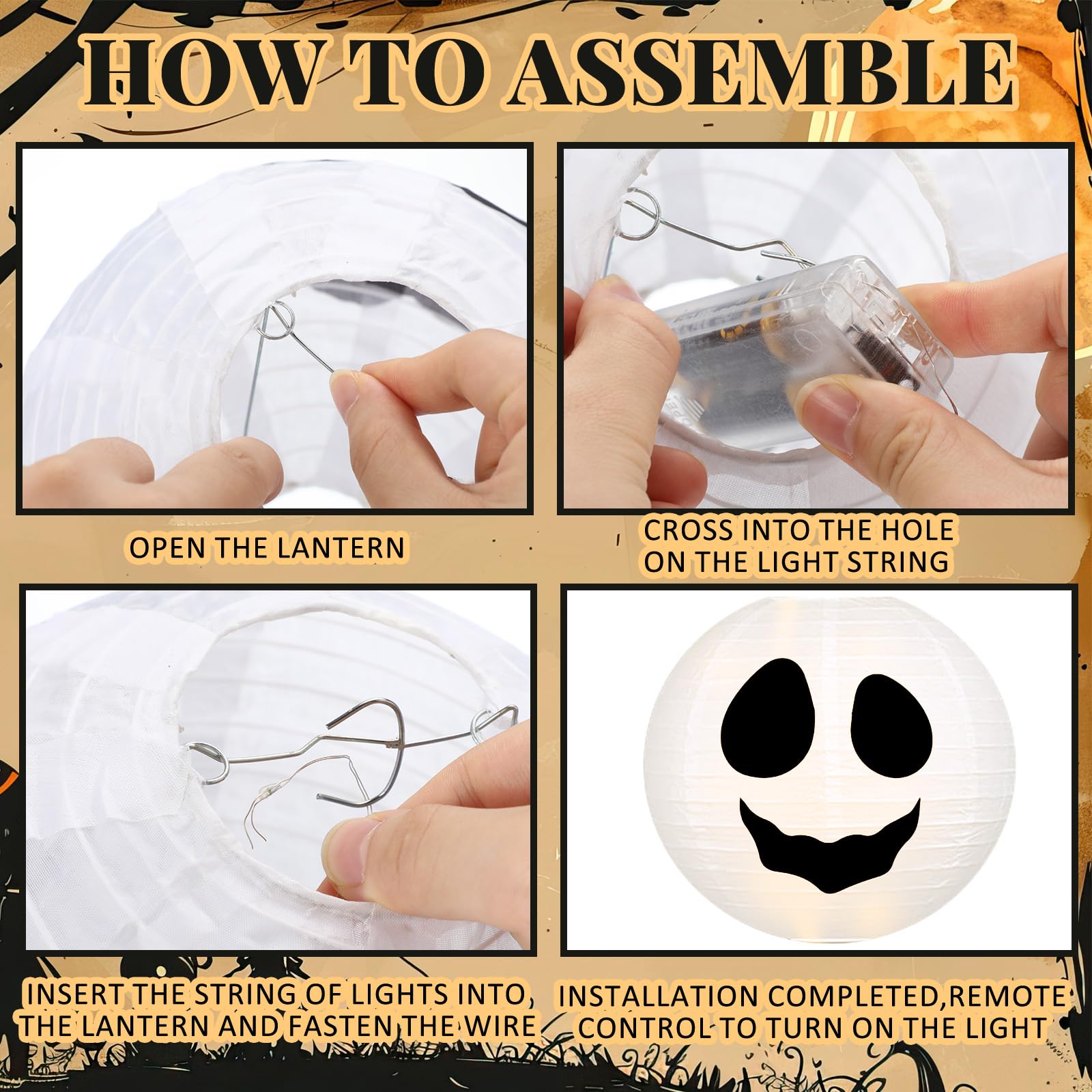 Glooglitter 8 Pcs Halloween Ghost Lanterns Light up Ghost Decor 8 Inch Fabric Halloween Lanterns Outdoor Indoor Decorations for