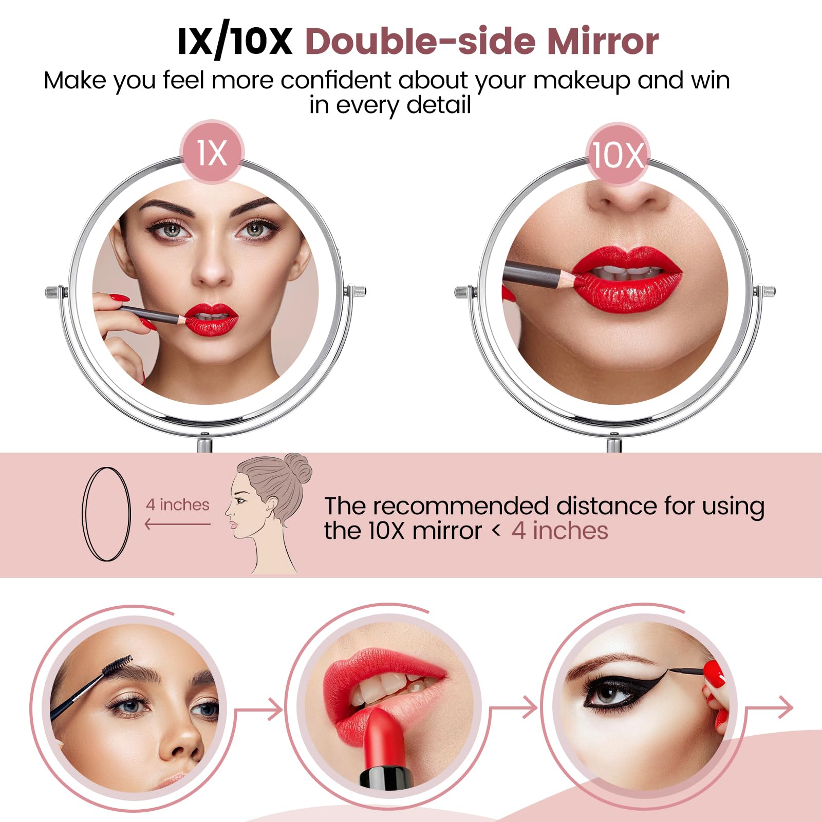 AumVum 8 Makeup Mirror with Lights, Vanity Mirror with 1X/10X Magnification, Touch Screen 3 Colors Dimmable 54 LED Lights Bright
