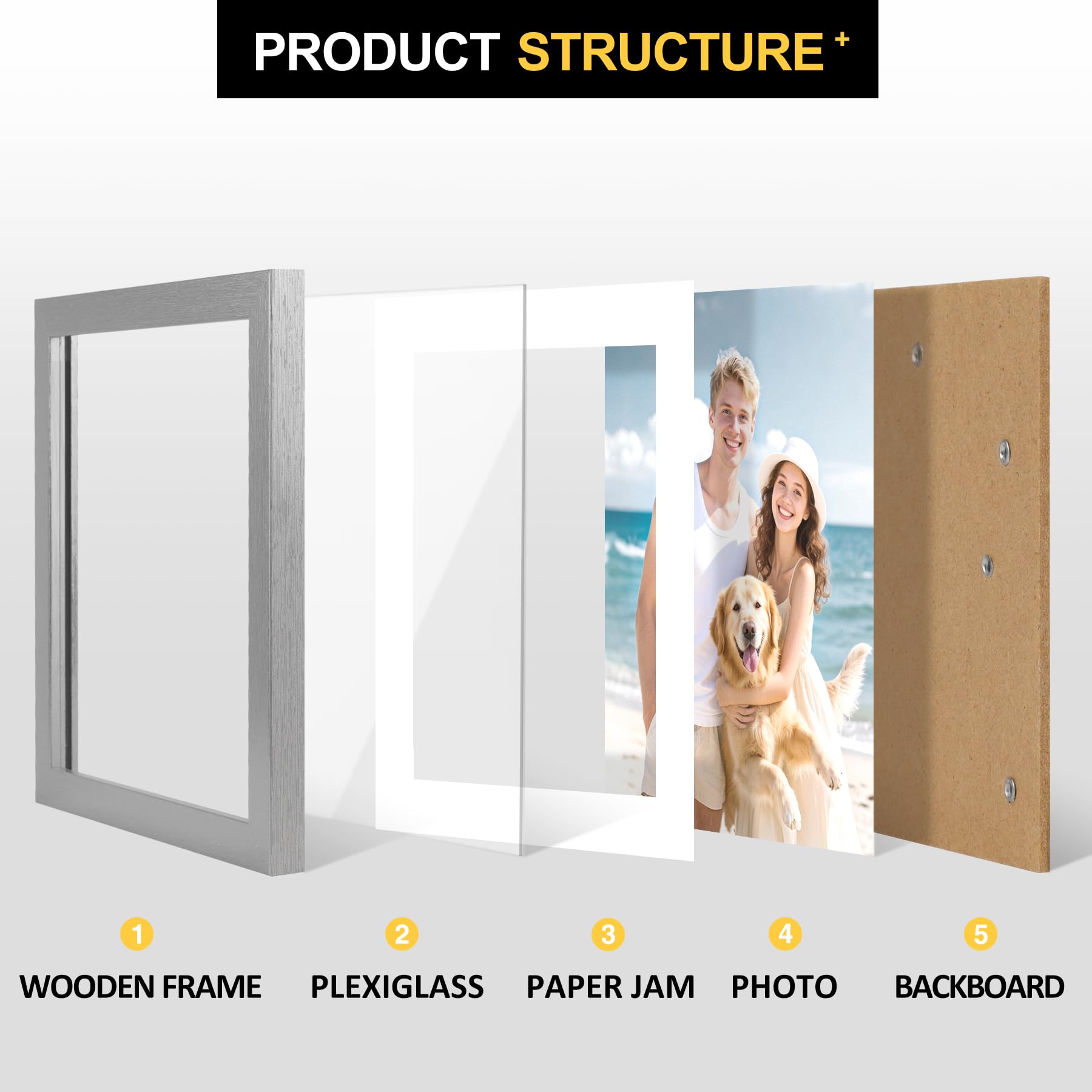 TOFOREVO Picture Frames 8x10 Set of 2 Distressed Silver Wood Grain Photo Frame for Gallery Wall Mounting or Tabletop Display