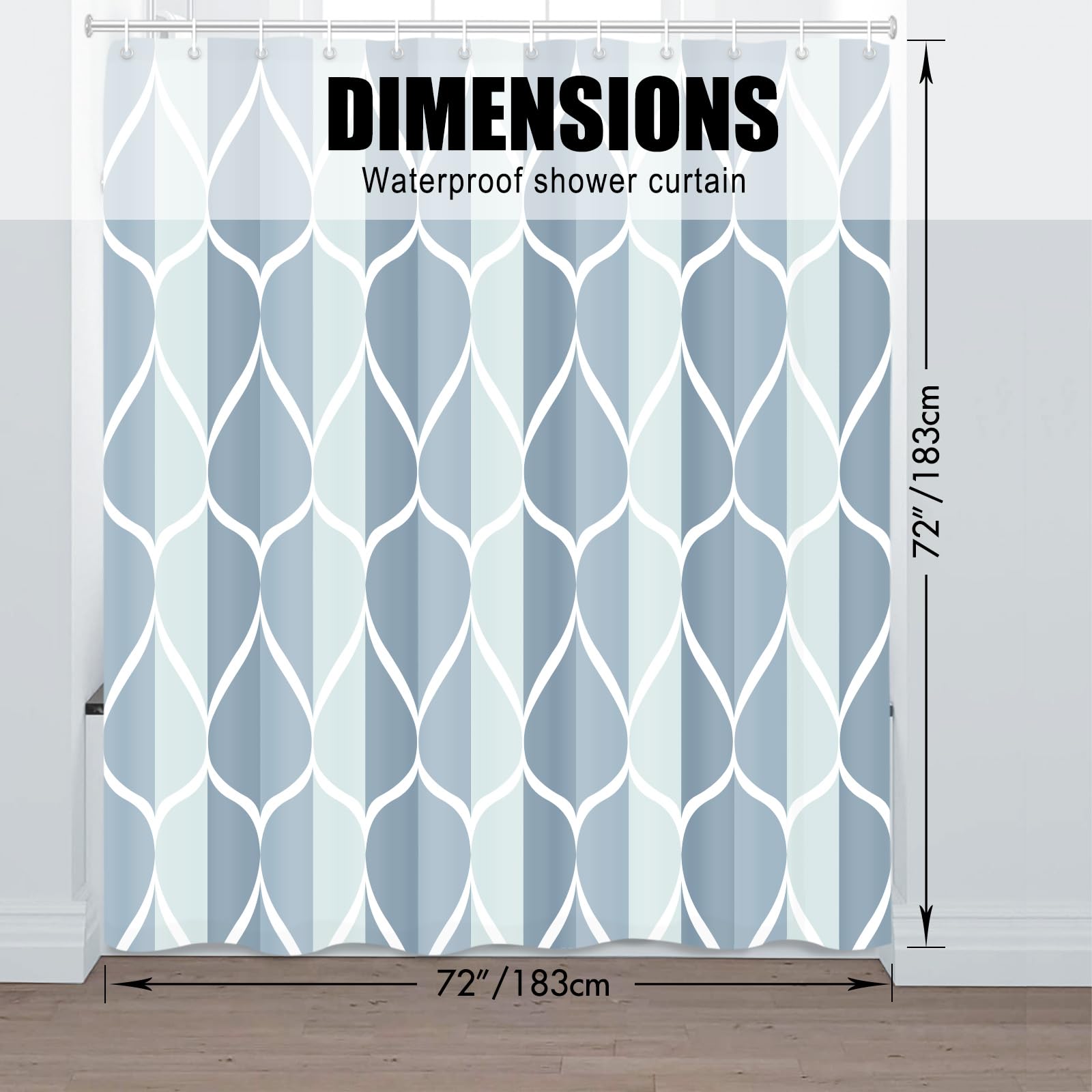 Gelbchu Dark Blue Geometric Shower Curtain  Waterproof Design and Polyester  Quick-Drying  Weighted Hem  Blue Fabric Shower Curtains Set for Bathroom W 72 x H 72  Durable and Washable with 12 Hooks