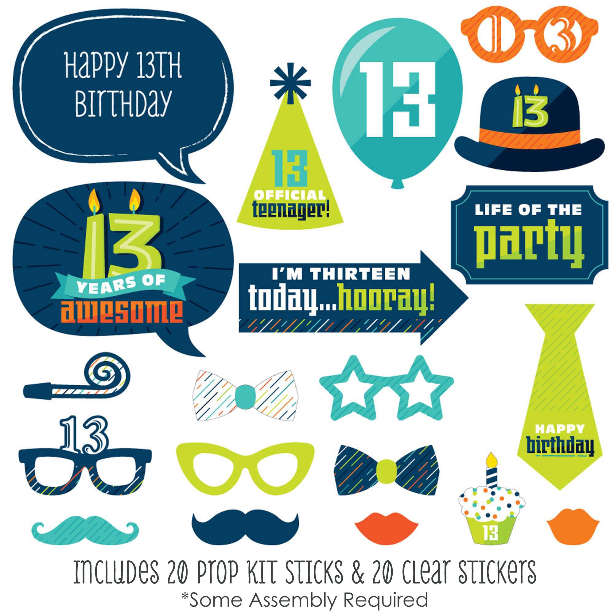 Big Dot Of Happiness Boy 13Th Birthday - Official Teenager Birthday Party Photo Booth Props Kit - 20 Count