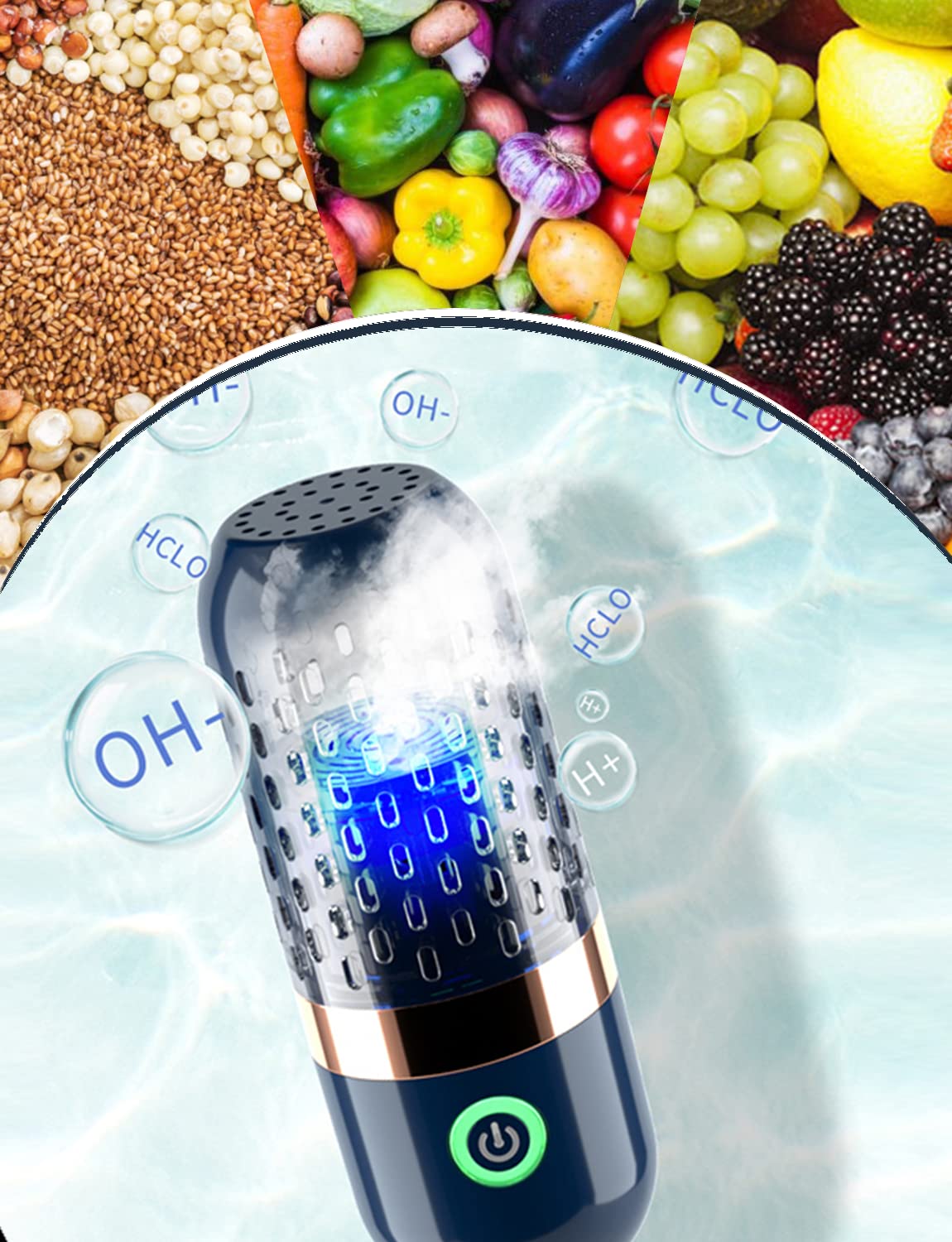 Bcrto Vegetable And Fruit Cleaner Machine, Aquapur Water-Proof Fruit Cleaning Device With Oh-Ion Purification Technology 250Min