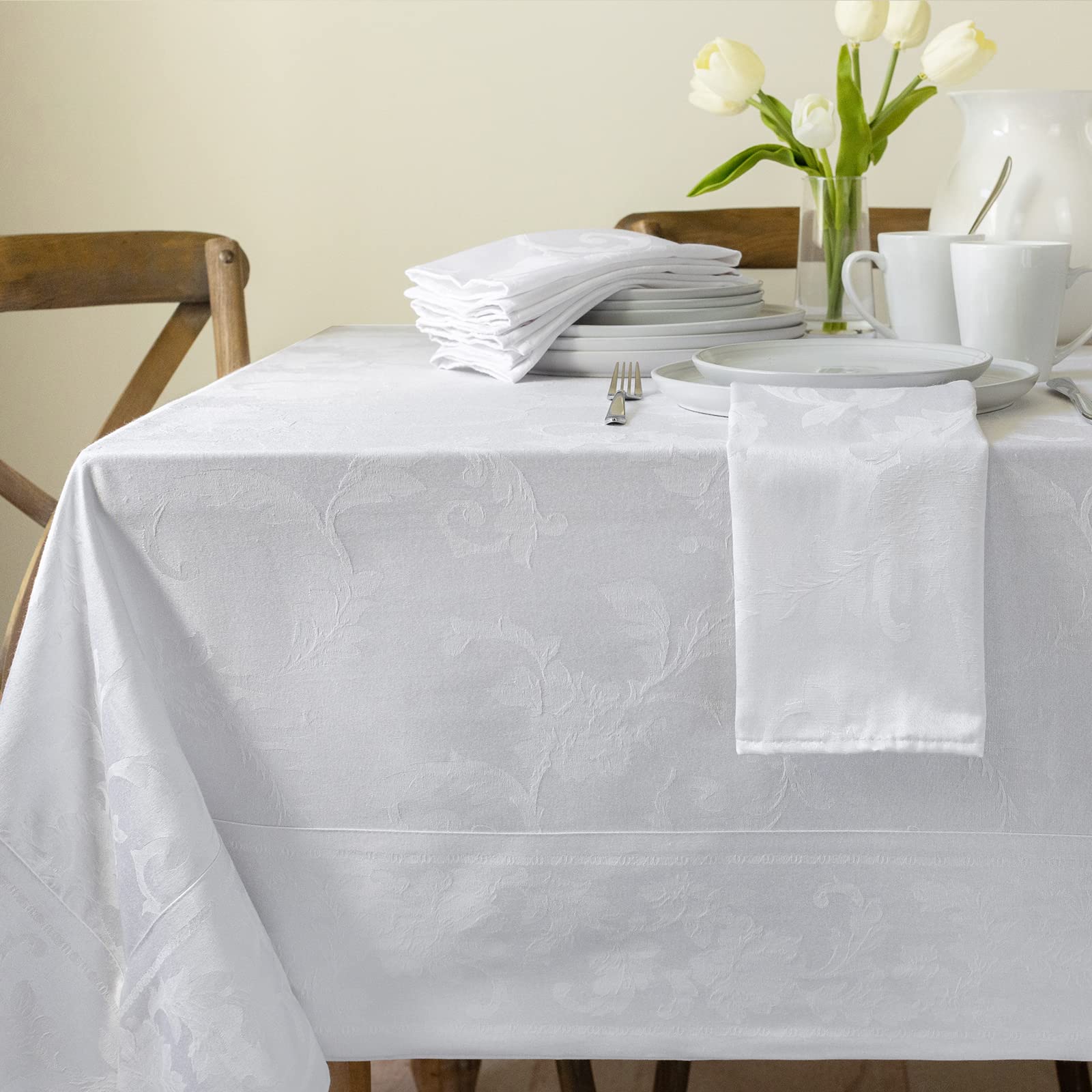 Benson Mills Harmony Scroll Woven Damask Fabric Tablecloth, Everyday, Parties, Special Occasions, Weddings And Holiday Table Clo
