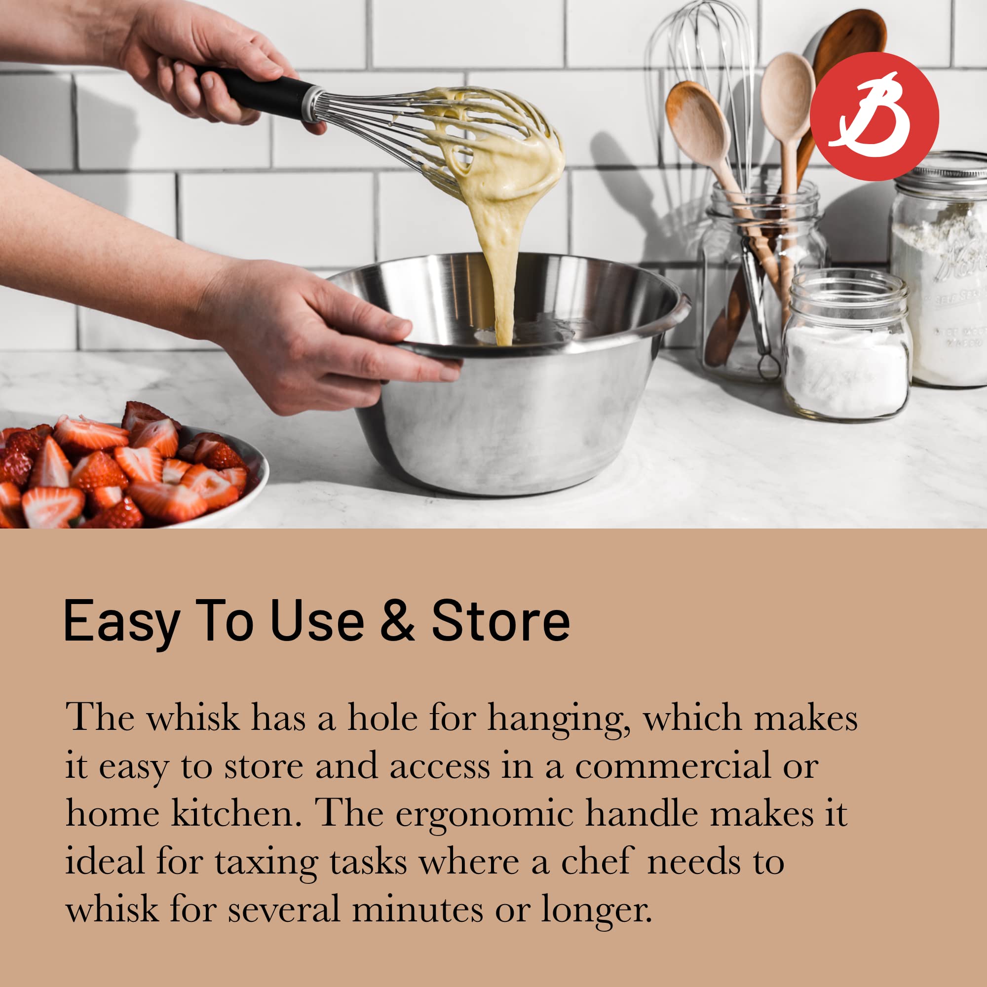 De Buyer Goma Universal Whisk - 8    - Ideal For Whisking Eggs, Sauces & Emulsions - Designed For Heavy, Frequent Use - Ergonomi