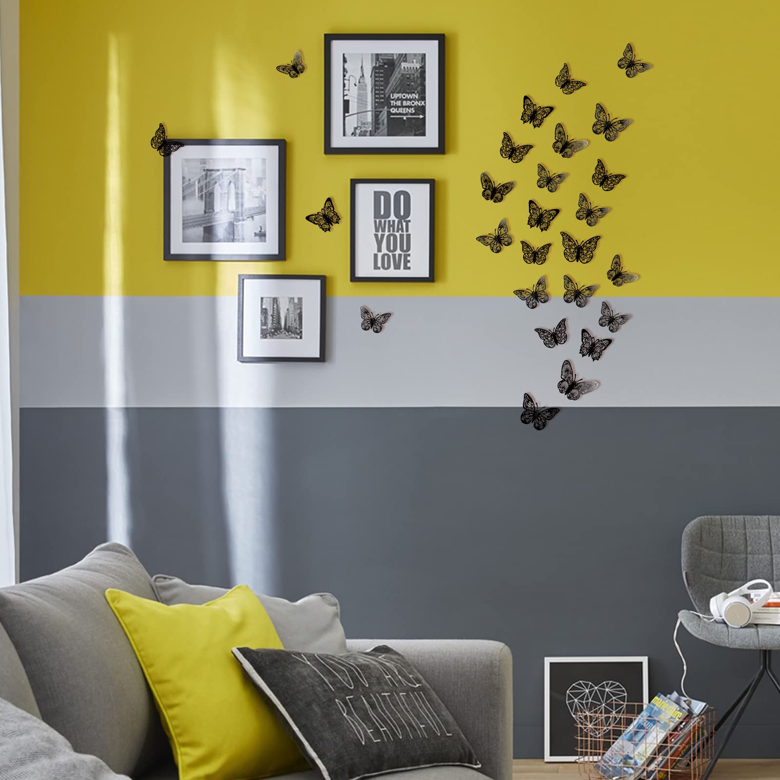 72 Pcs Black Butterfly Decorations, 3 Sizes 3 Styles, 3D Butterfly Wall Decor, Butterfly Party Decorations, Birthday Decorations